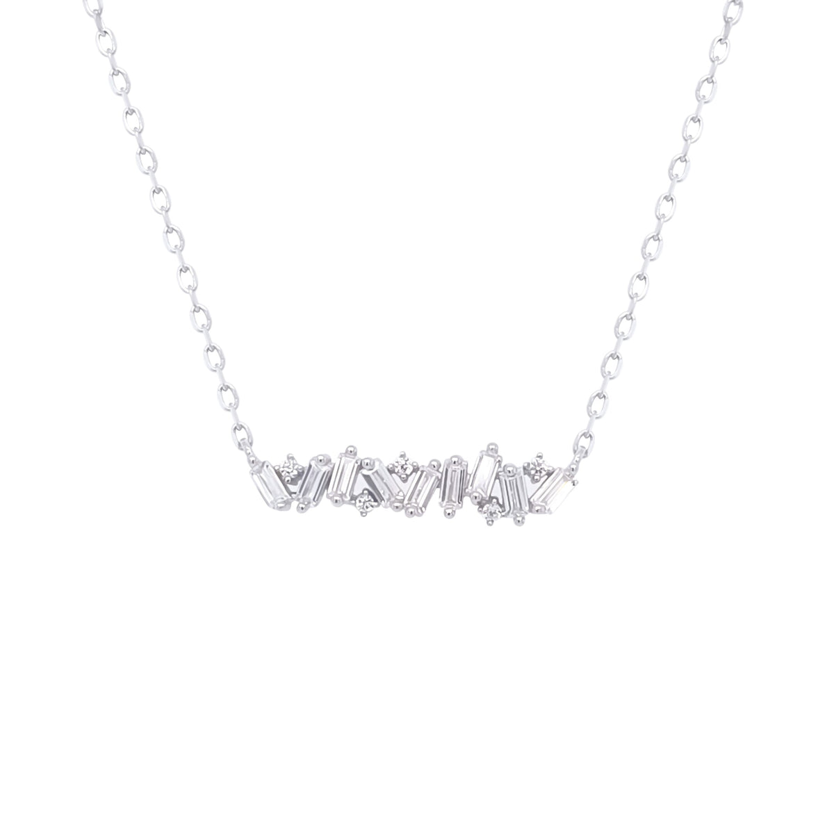 Asfour Crystal Chain Necklace With Baguette Zircon Pendant In 925 Sterling Silver-ND0373