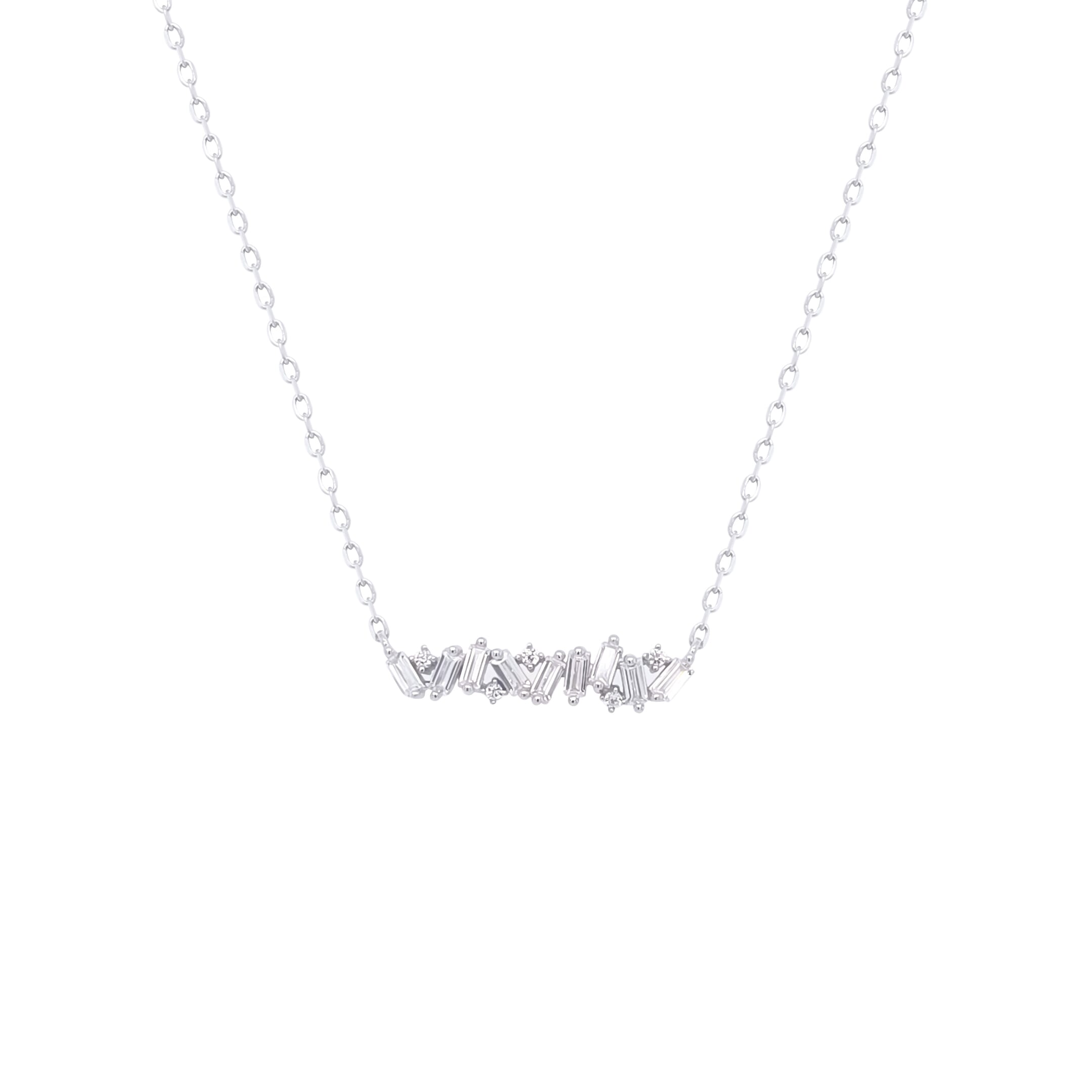 Asfour Crystal Chain Necklace With Baguette Zircon Pendant In 925 Sterling Silver-ND0373