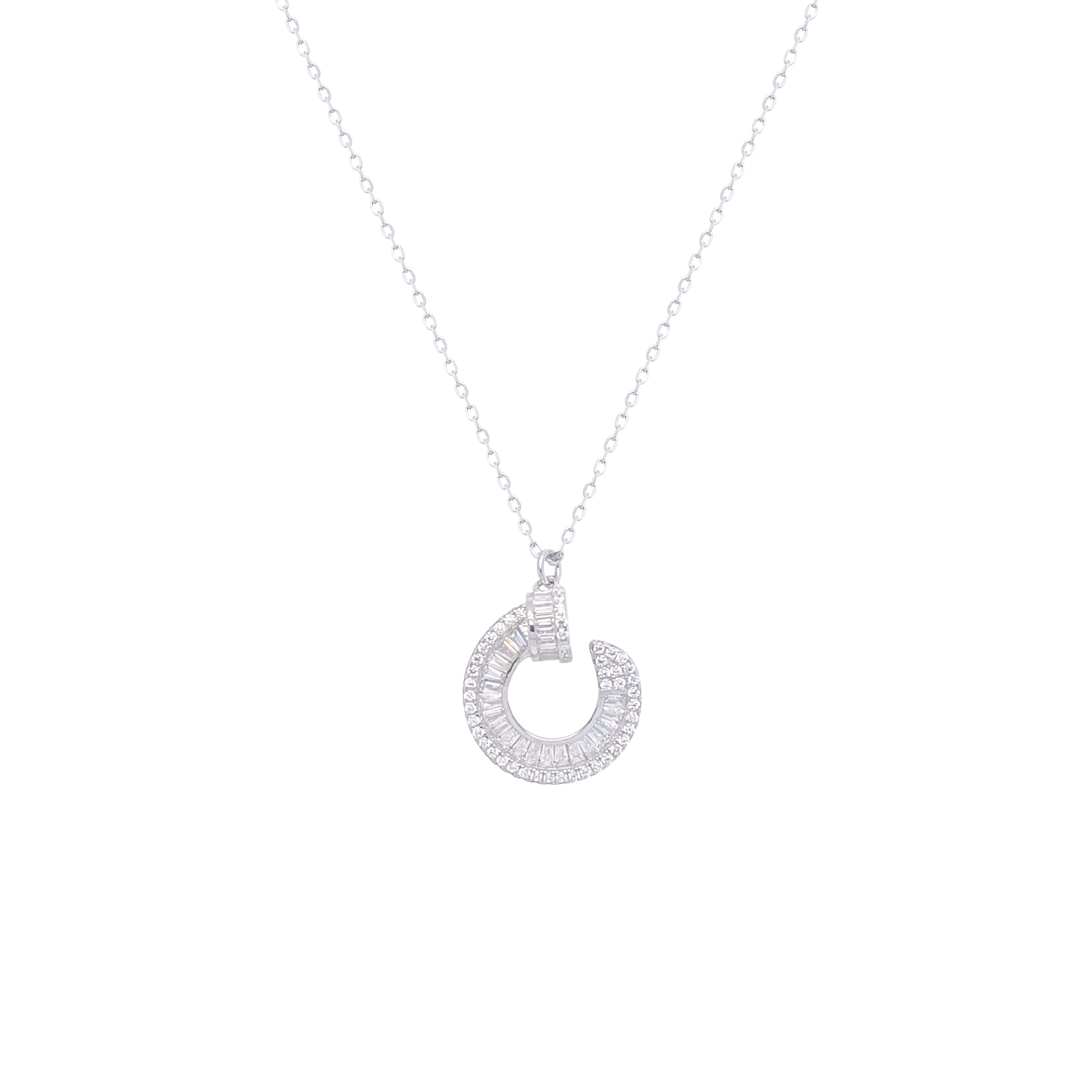Asfour Crystal Chain Necklace With Decorative Circular Pendant In 925 Sterling Silver-ND0374