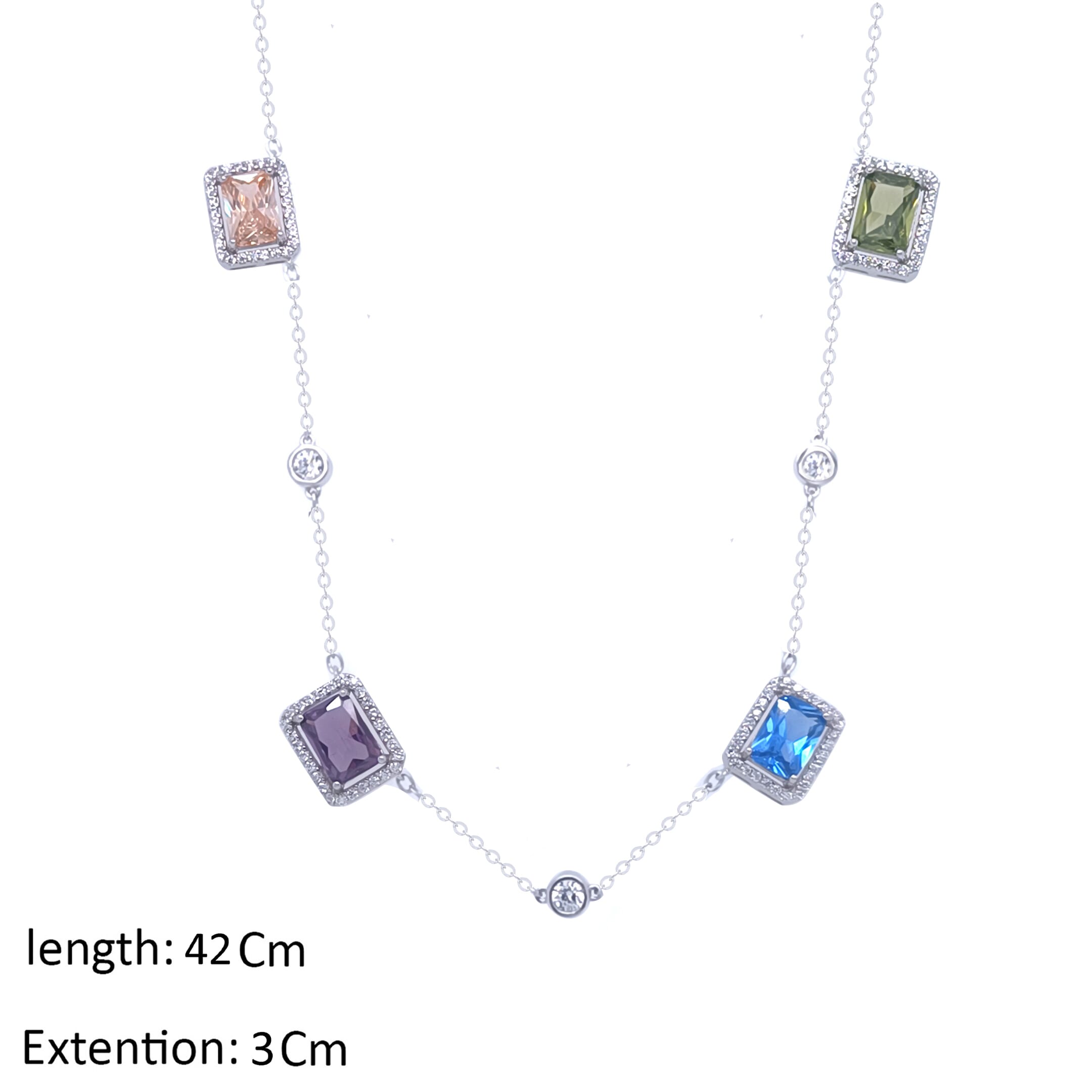 Asfour Crystal Charm Necklace With Multi Color Emerald Zircon In 925 Sterling Silver-ND0382-K