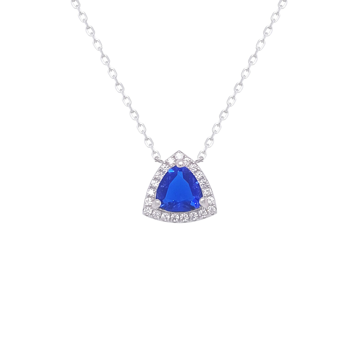 Asfour Crystal Chain Necklace With Blue Triangle Pendant In 925 Sterling Silver-ND0384-B