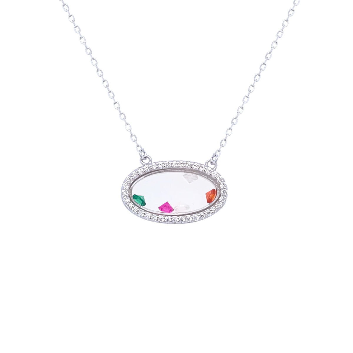 Asfour Crystal Chain Necklace With Multi Color Stones In 925 Sterling Silver-ND0385-K