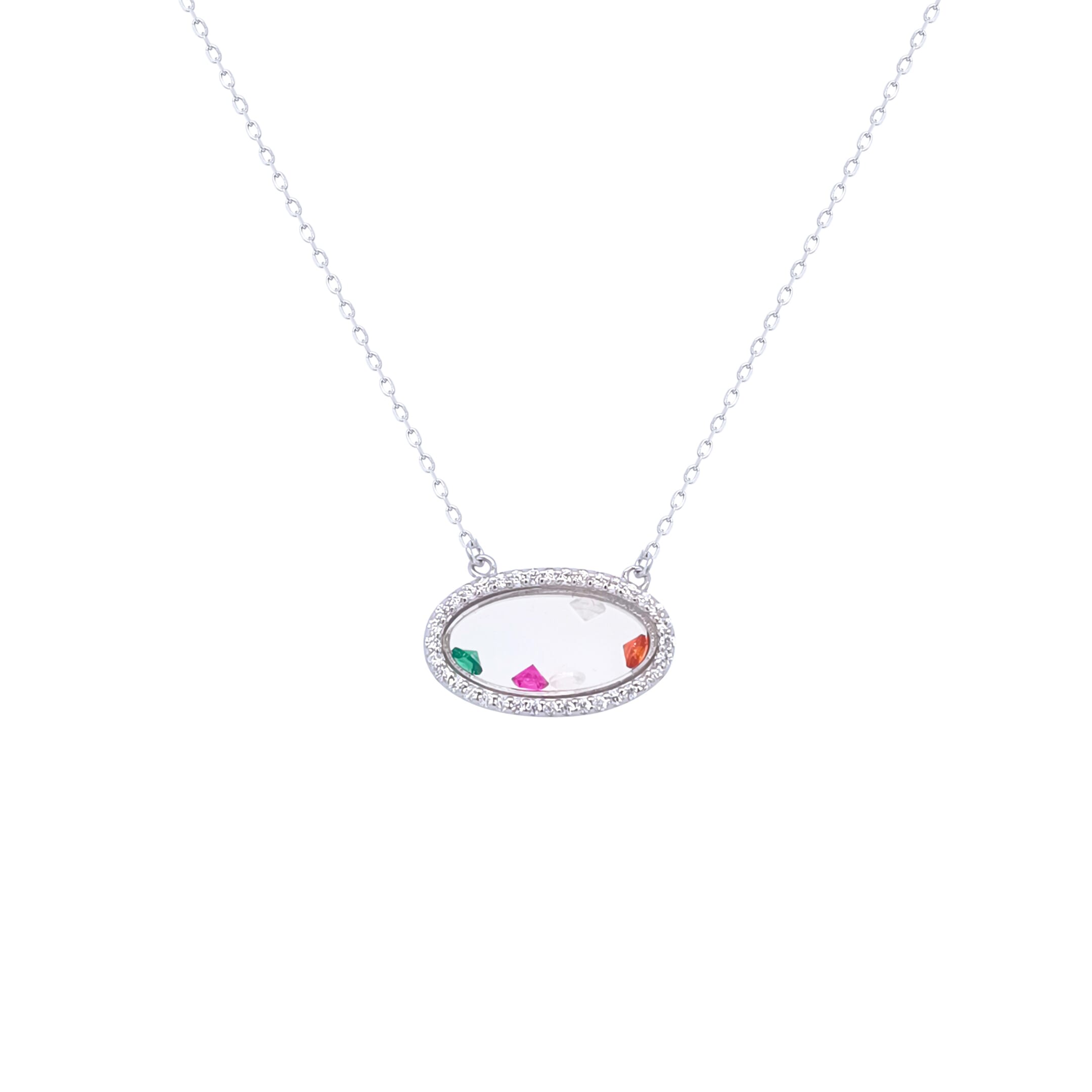 Asfour Crystal Chain Necklace With Multi Color Stones In 925 Sterling Silver-ND0385-K