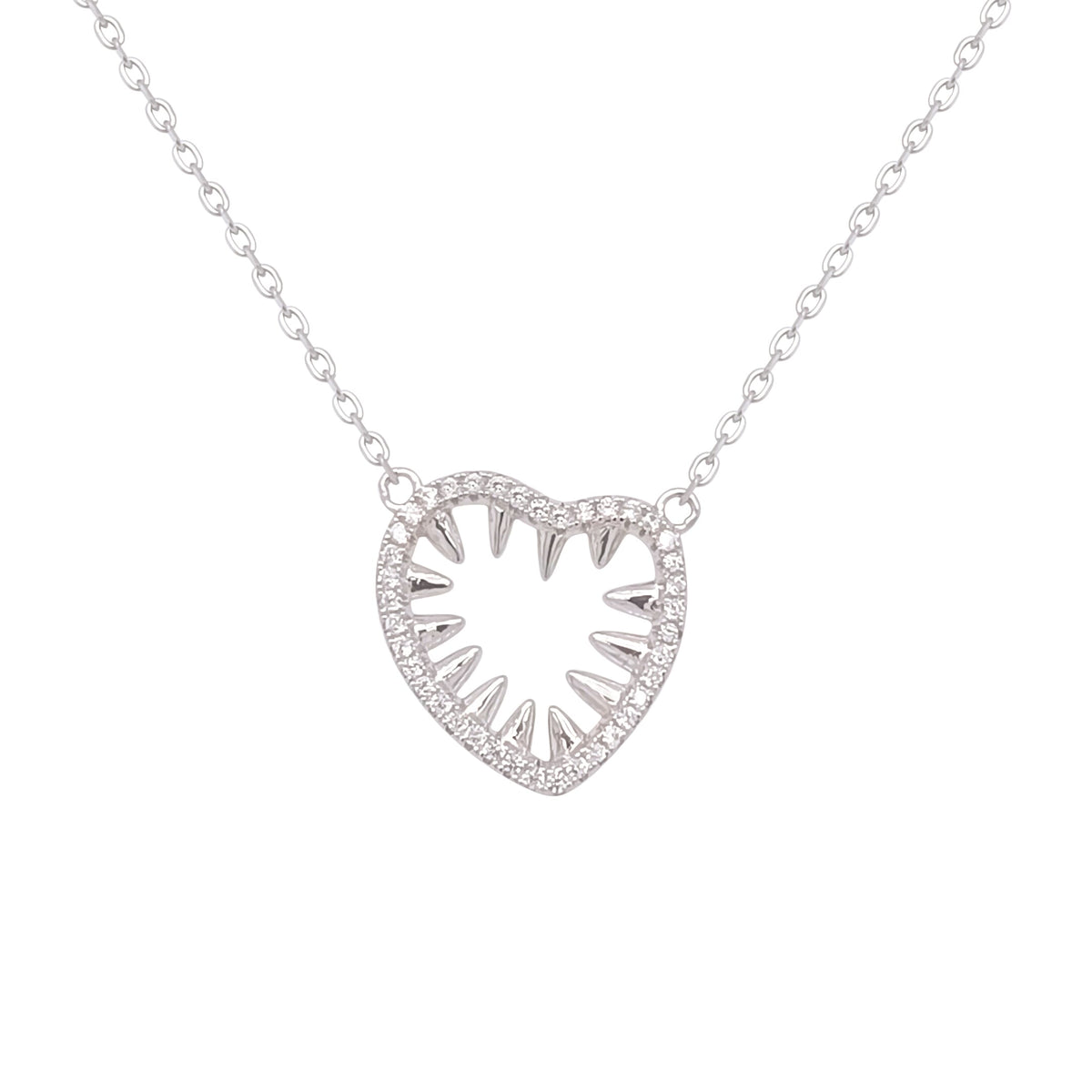 Asfour Crystal Chain Necklace With Decorative Heart In 925 Sterling Silver-ND0386