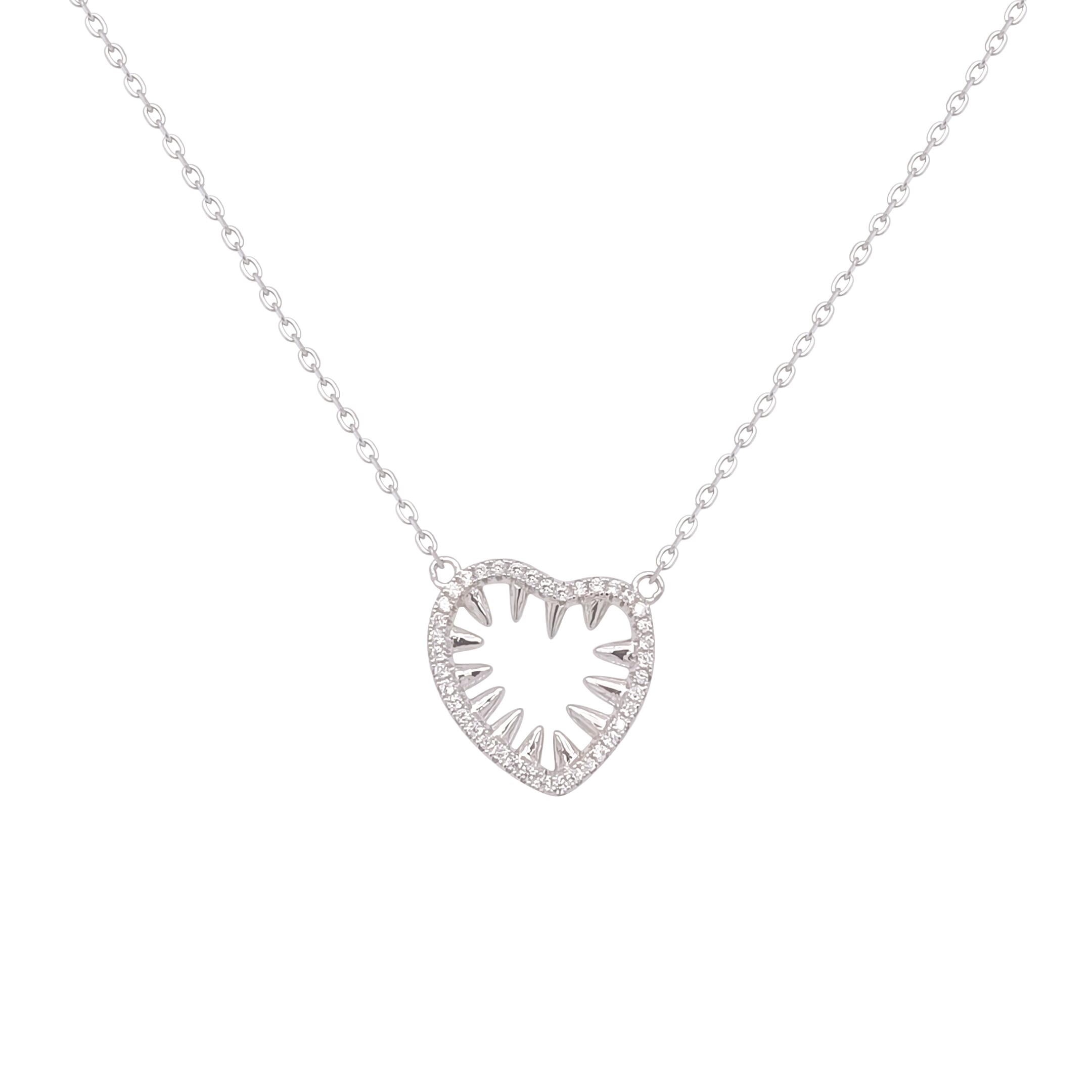 Asfour Crystal Chain Necklace With Decorative Heart In 925 Sterling Silver-ND0386