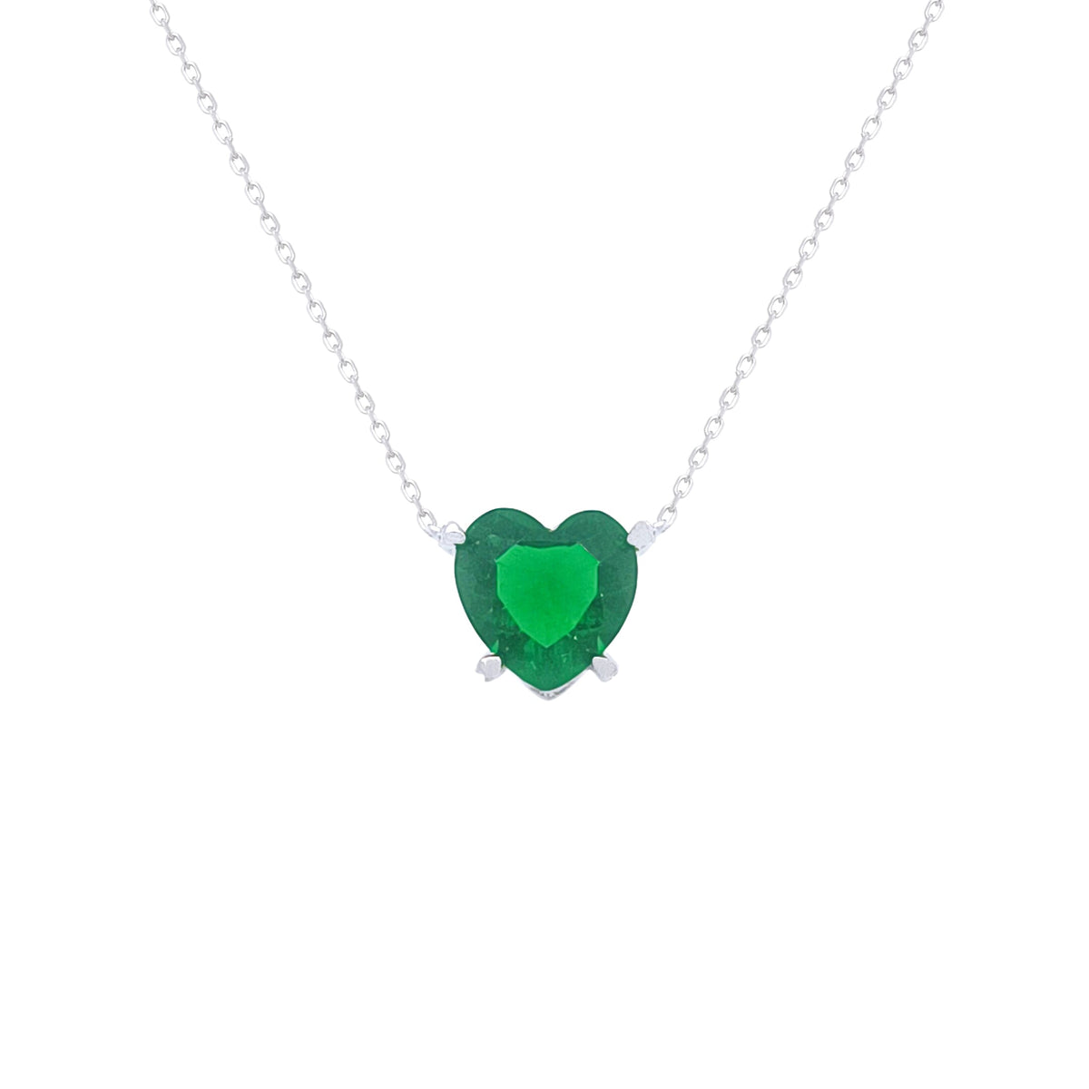 Asfour Crystal Chain Necklace With Emerald Zircon Heart In 925 Sterling Silver-ND0387-G