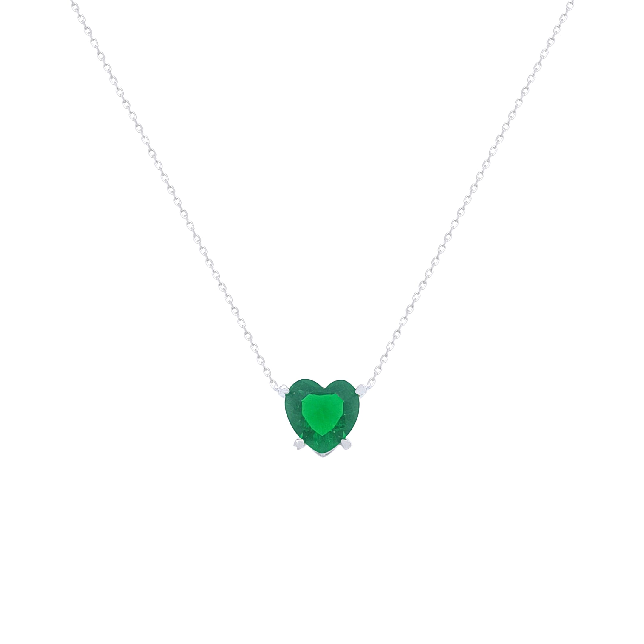 Asfour Crystal Chain Necklace With Emerald Zircon Heart In 925 Sterling Silver-ND0387-G