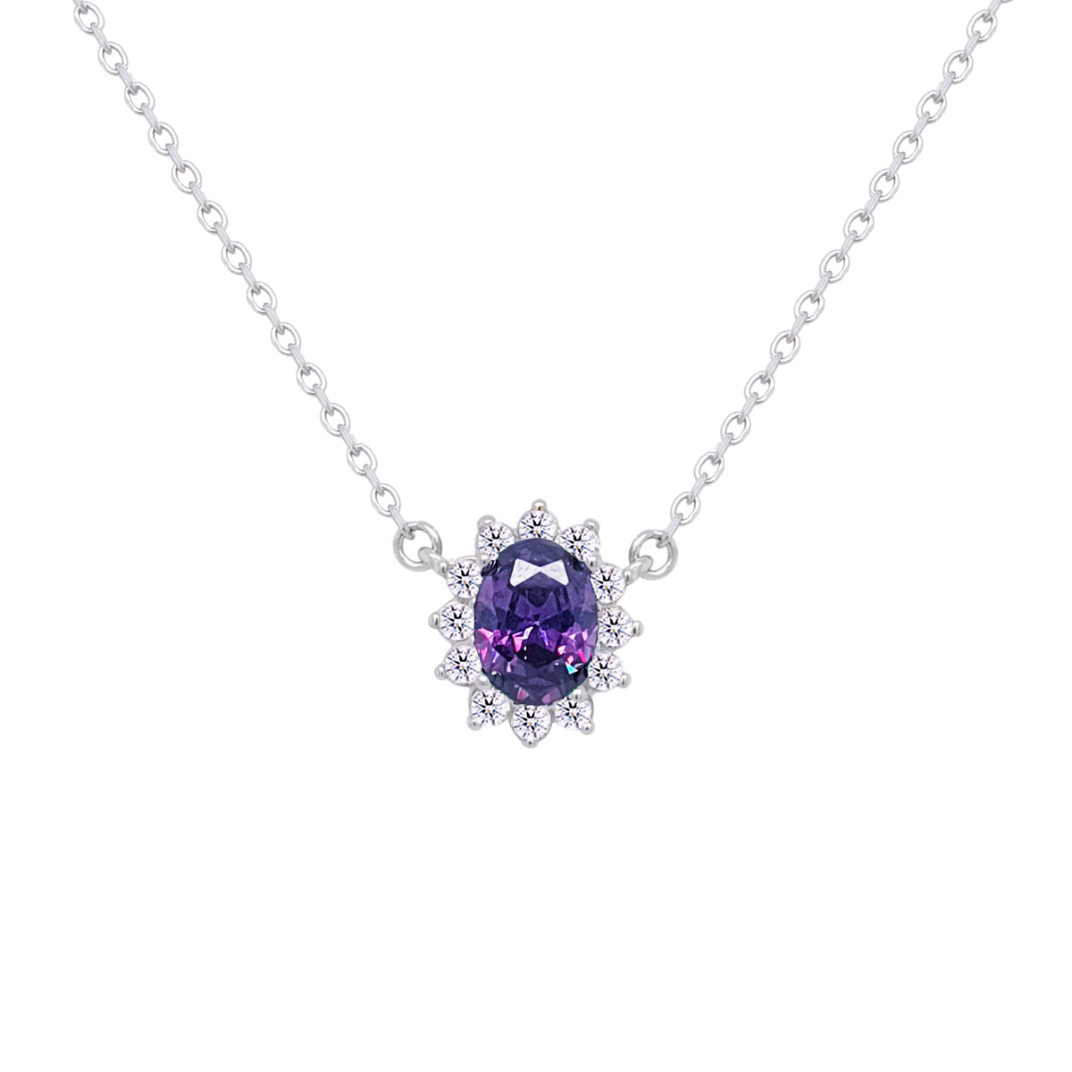 Asfour Crystal Chain Necklace With Dark Tenzanite Halo Oval Design In 925 Sterling Silver-ND0392-N5