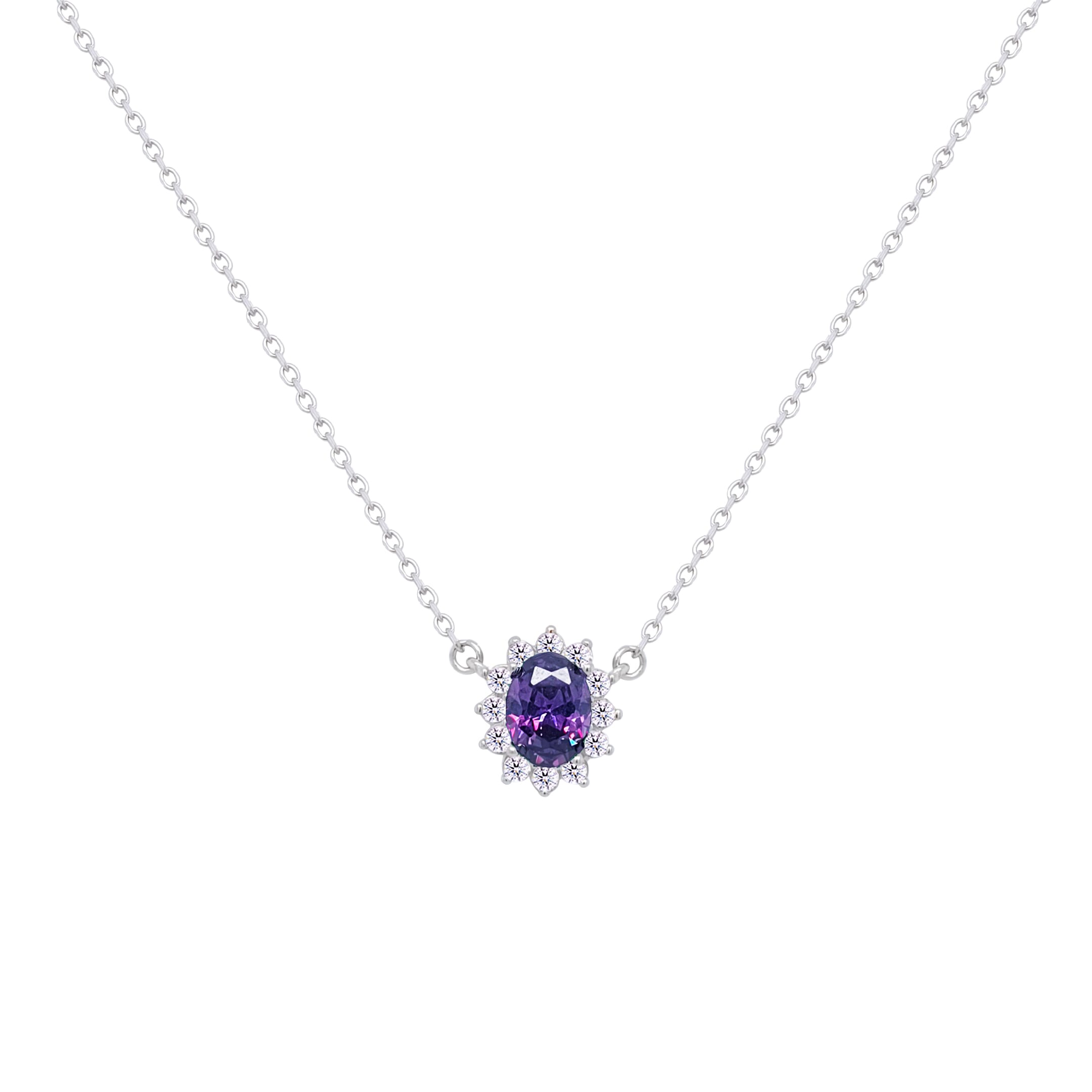 Asfour Crystal Chain Necklace With Dark Tenzanite Halo Oval Design In 925 Sterling Silver-ND0392-N5