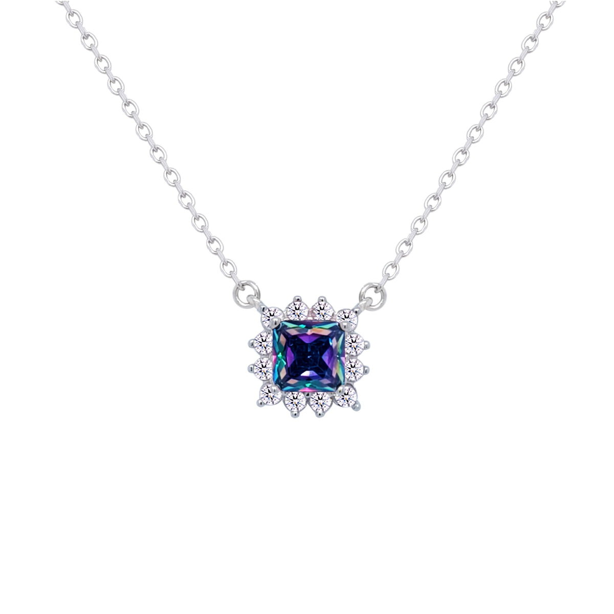 Asfour Crystal Chain Necklace With Multi Color Square Design In 925 Sterling Silver-ND0393-AP