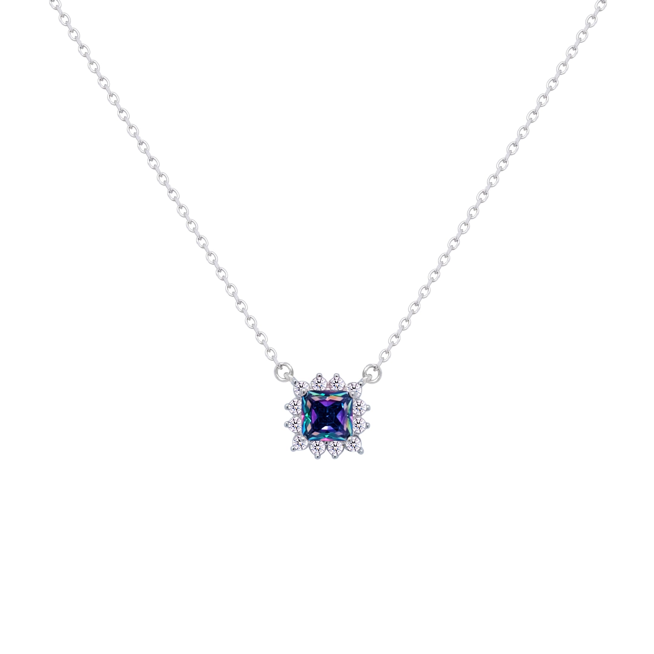 Asfour Crystal Chain Necklace With Multi Color Square Design In 925 Sterling Silver-ND0393-AP