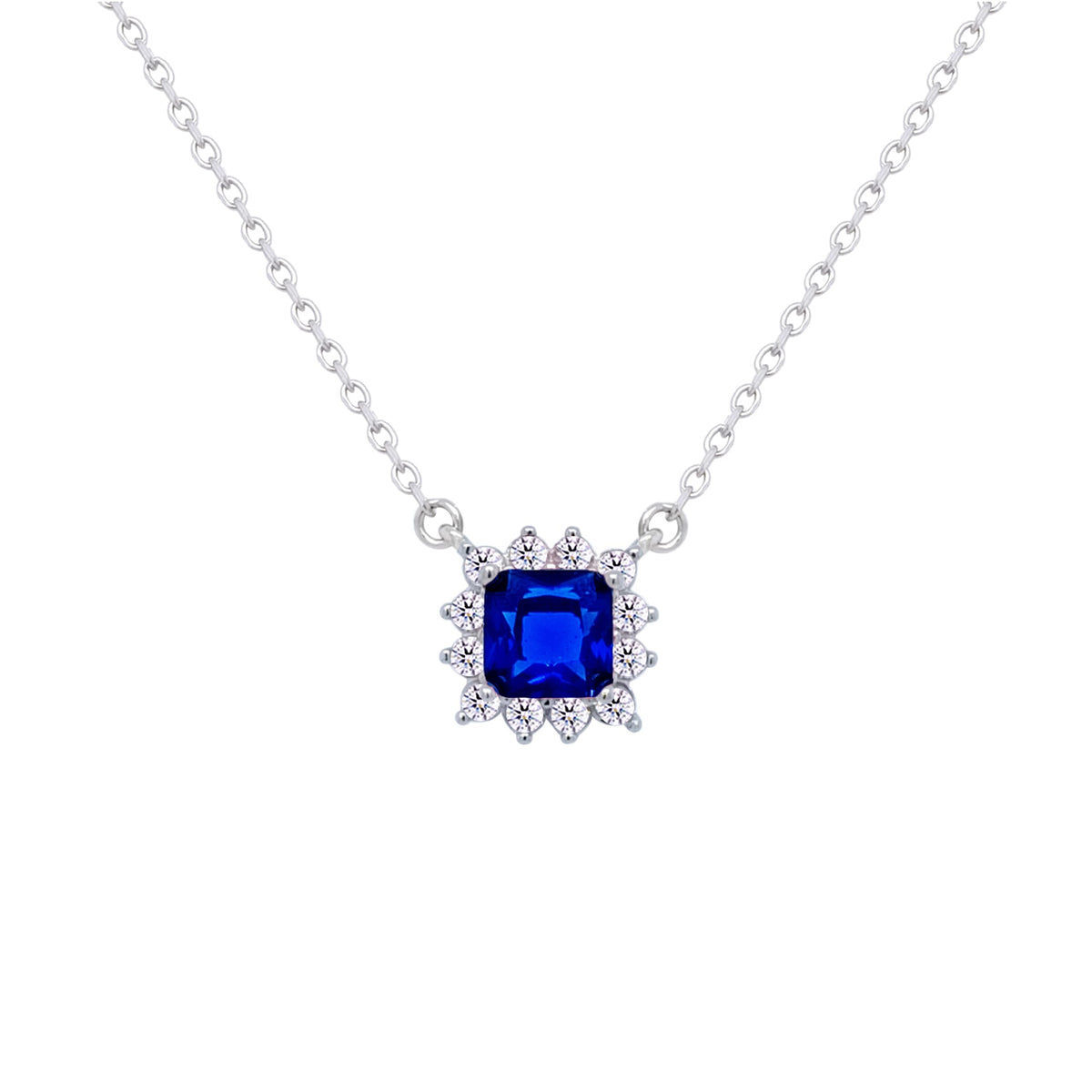 Asfour Crystal Chain Necklace With Blue Square Design In 925 Sterling Silver-ND0393-B