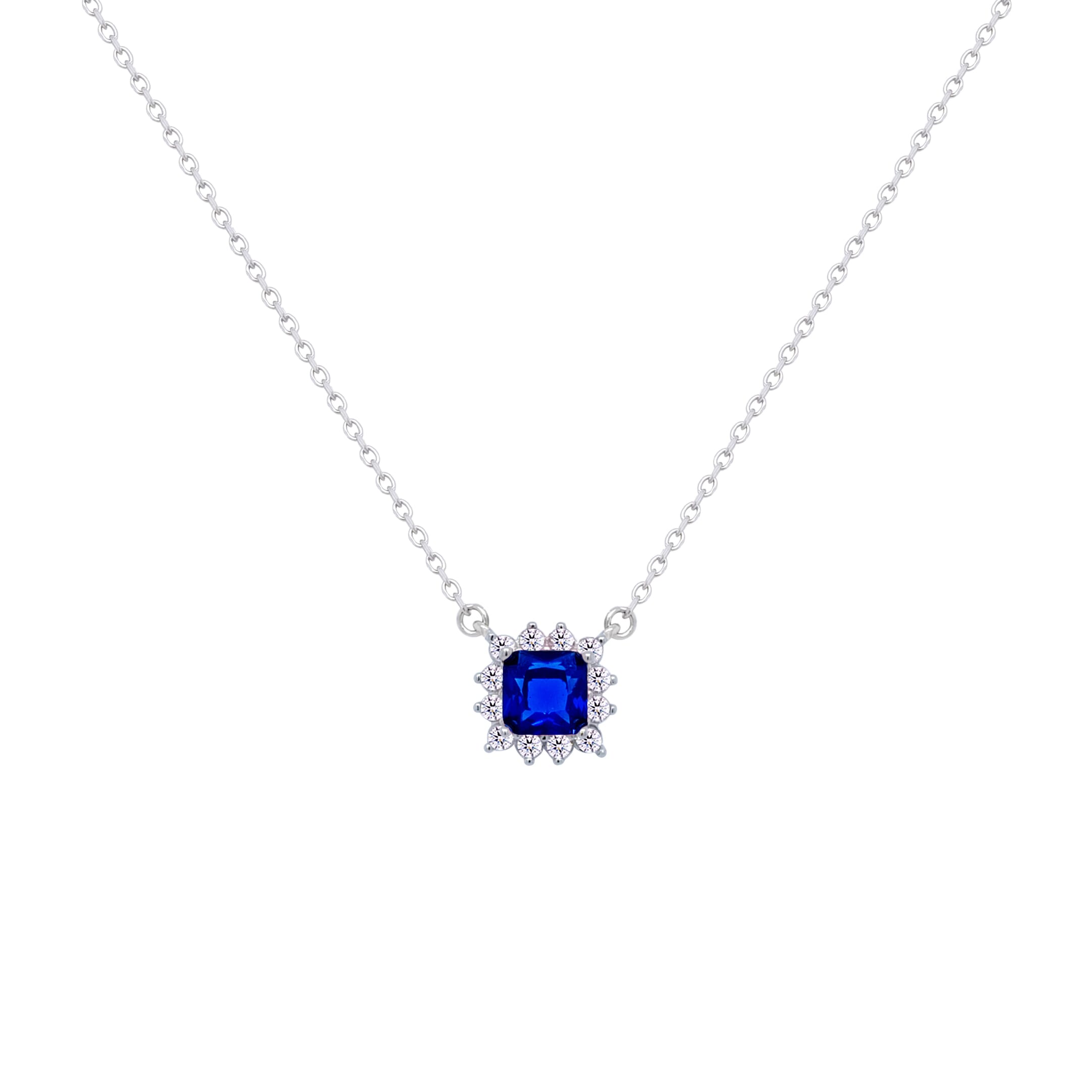 Asfour Crystal Chain Necklace With Blue Square Design In 925 Sterling Silver-ND0393-B