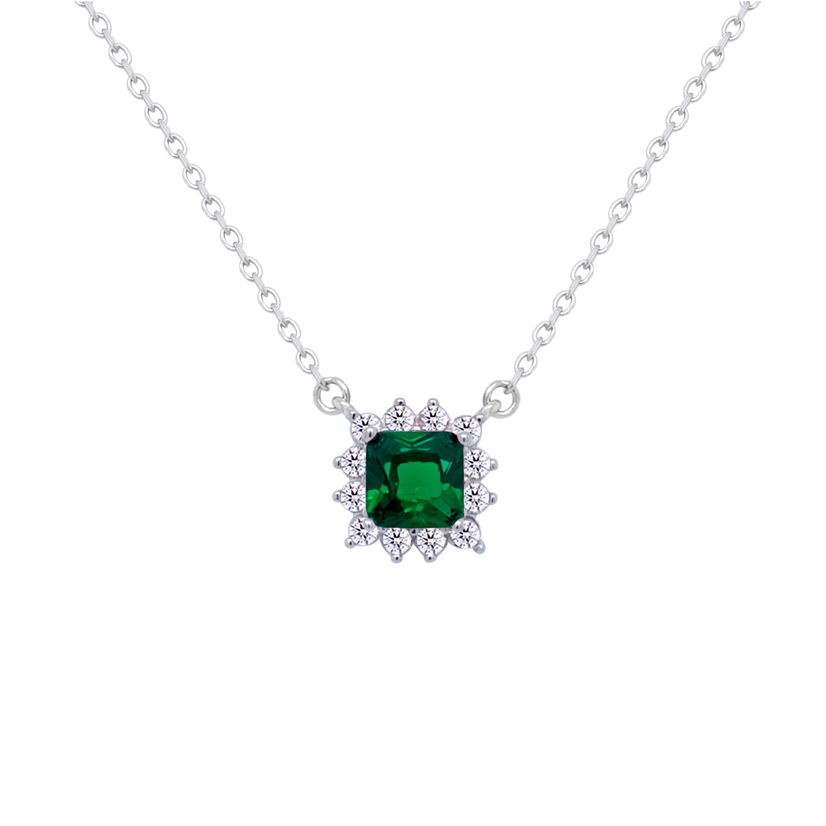 Asfour Crystal Chain Necklace With Emerald Square Design In 925 Sterling Silver-ND0393-G