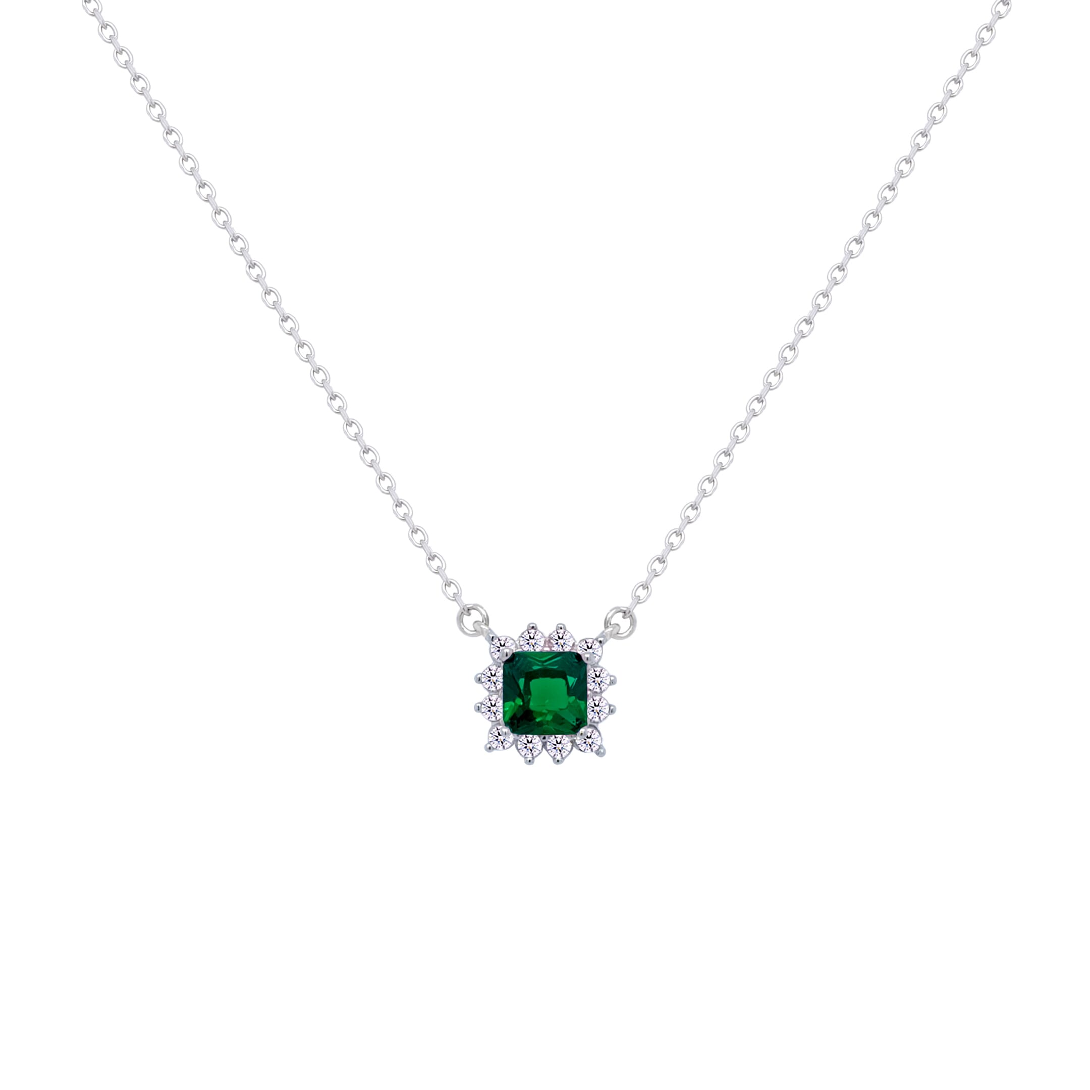 Asfour Crystal Chain Necklace With Emerald Square Design In 925 Sterling Silver-ND0393-G