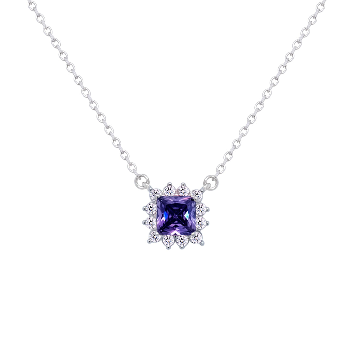 Asfour Crystal Chain Necklace With Dark Tenzanite Square Design In 925 Sterling Silver-ND0393-N5