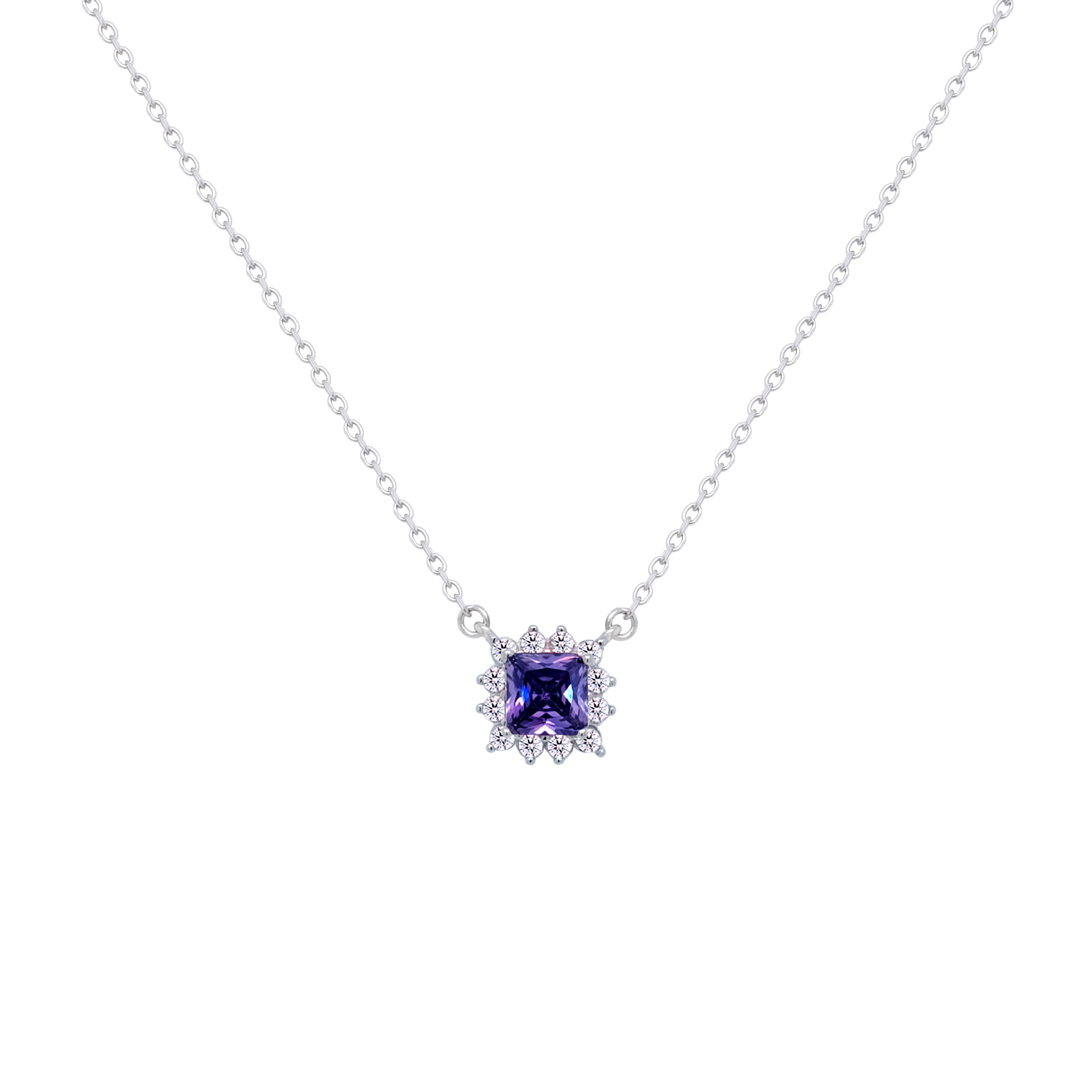 Asfour Crystal Chain Necklace With Dark Tenzanite Square Design In 925 Sterling Silver-ND0393-N5