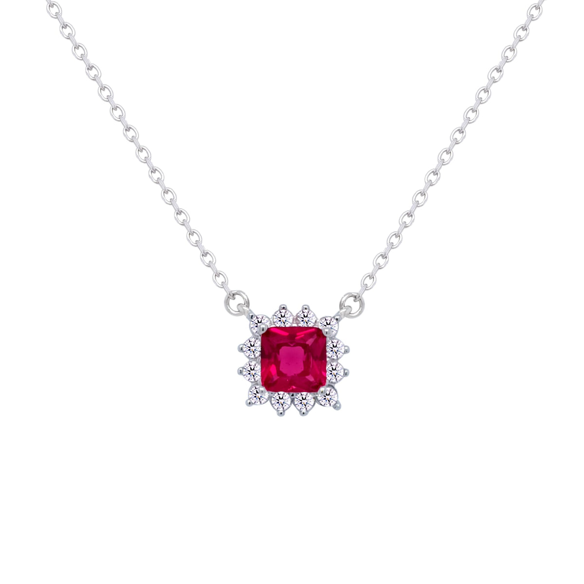 Asfour Crystal Chain Necklace With Dark Rose Square Design In 925 Sterling Silver-ND0393-O5