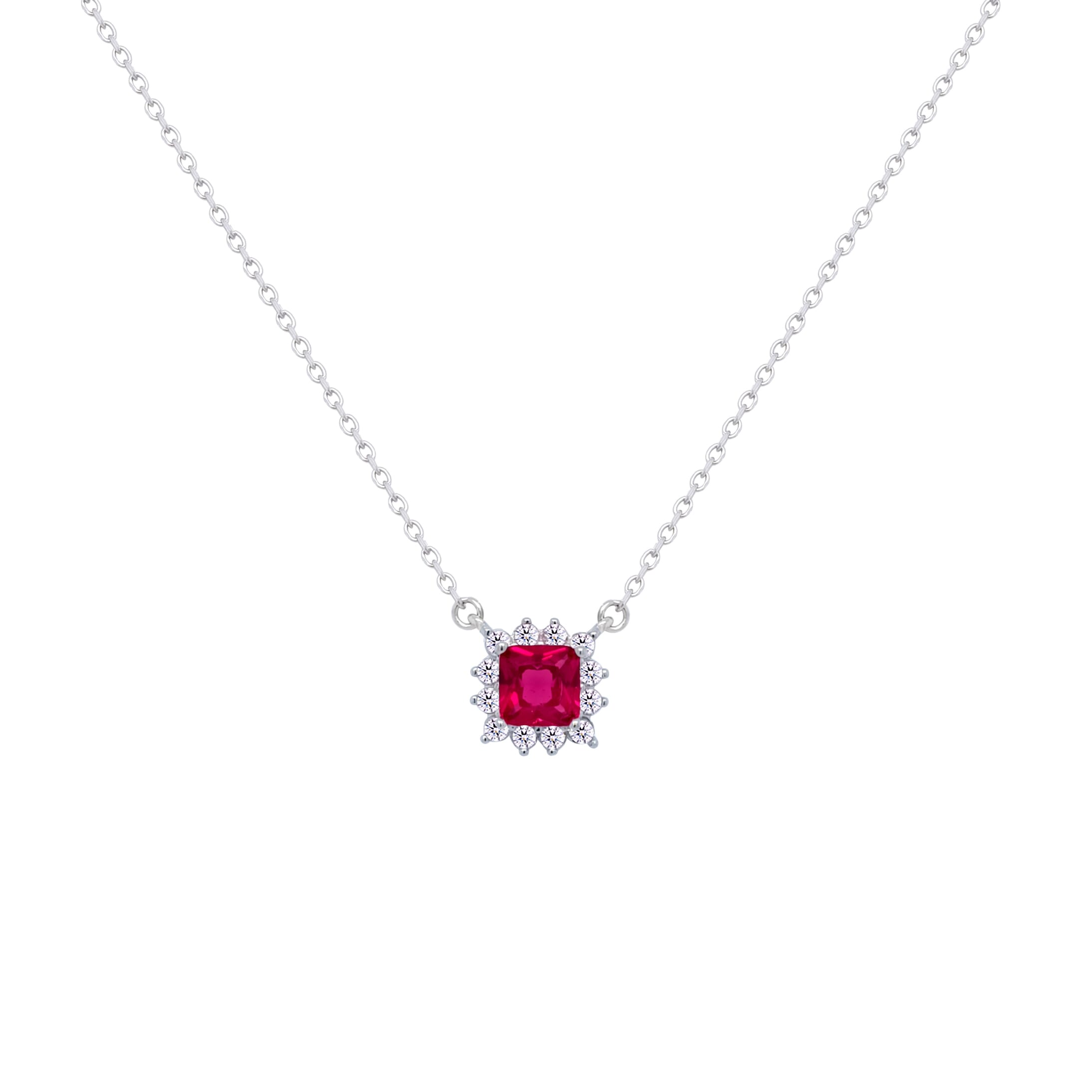 Asfour Crystal Chain Necklace With Dark Rose Square Design In 925 Sterling Silver-ND0393-O5