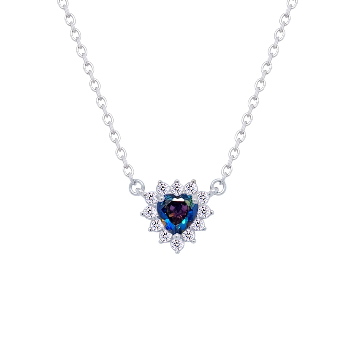 Asfour Crystal Chain Necklace With Multi Color Heart Design In 925 Sterling Silver-ND0394-AP