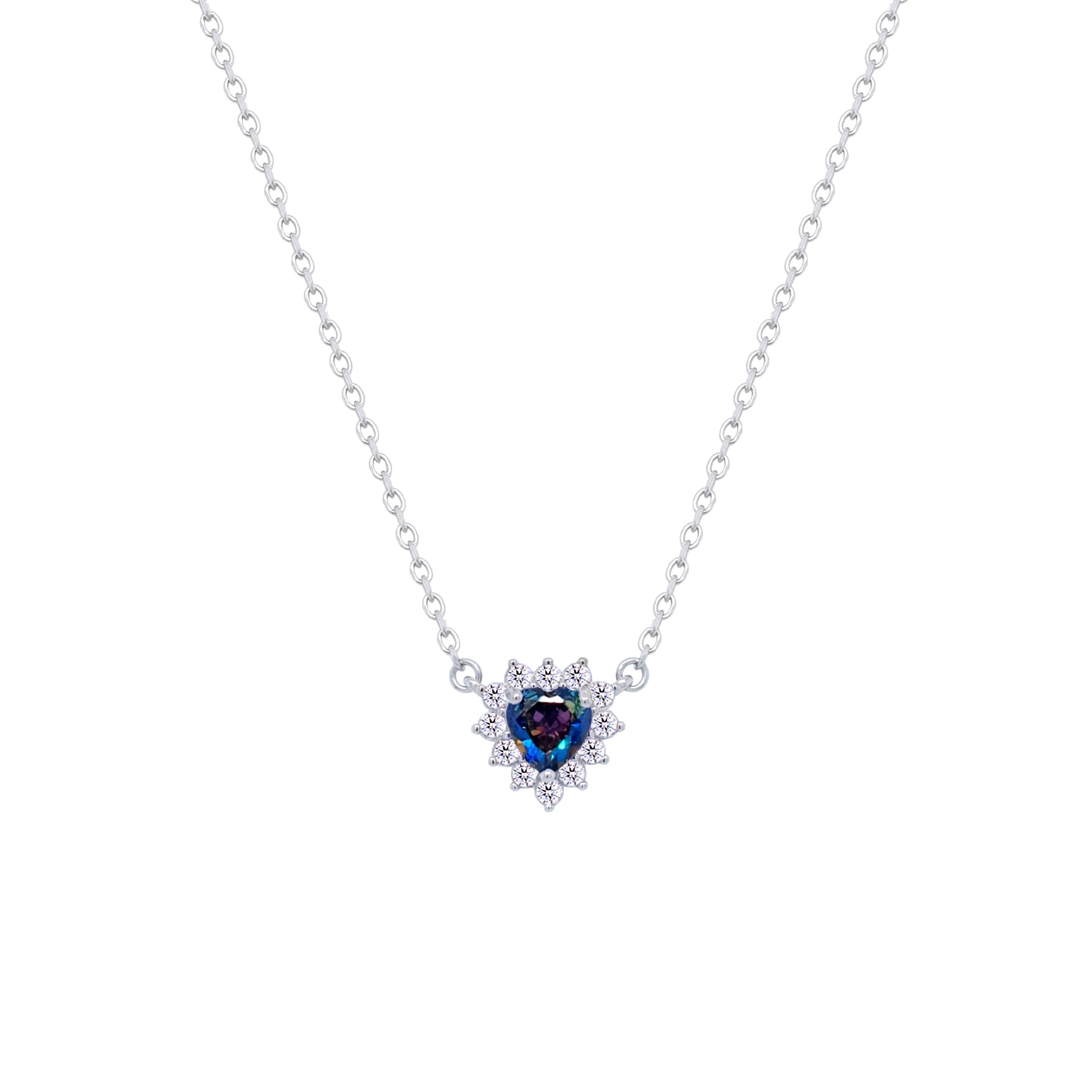 Asfour Crystal Chain Necklace With Multi Color Heart Design In 925 Sterling Silver-ND0394-AP