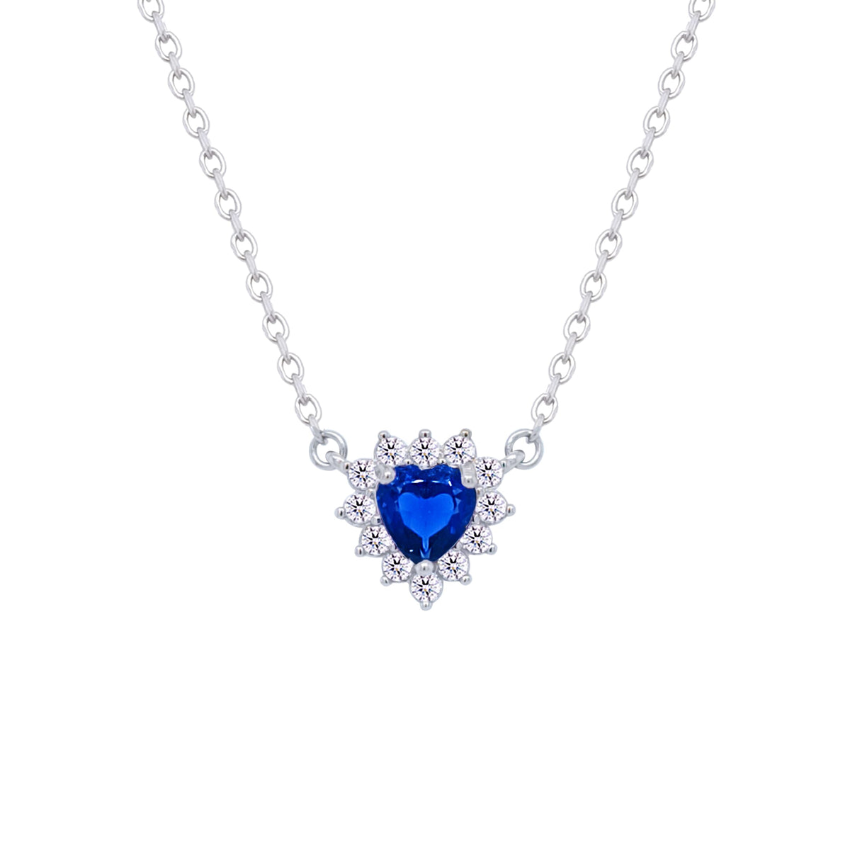 Asfour Crystal Chain Necklace With Blue Heart Design In 925 Sterling Silver-ND0394-B