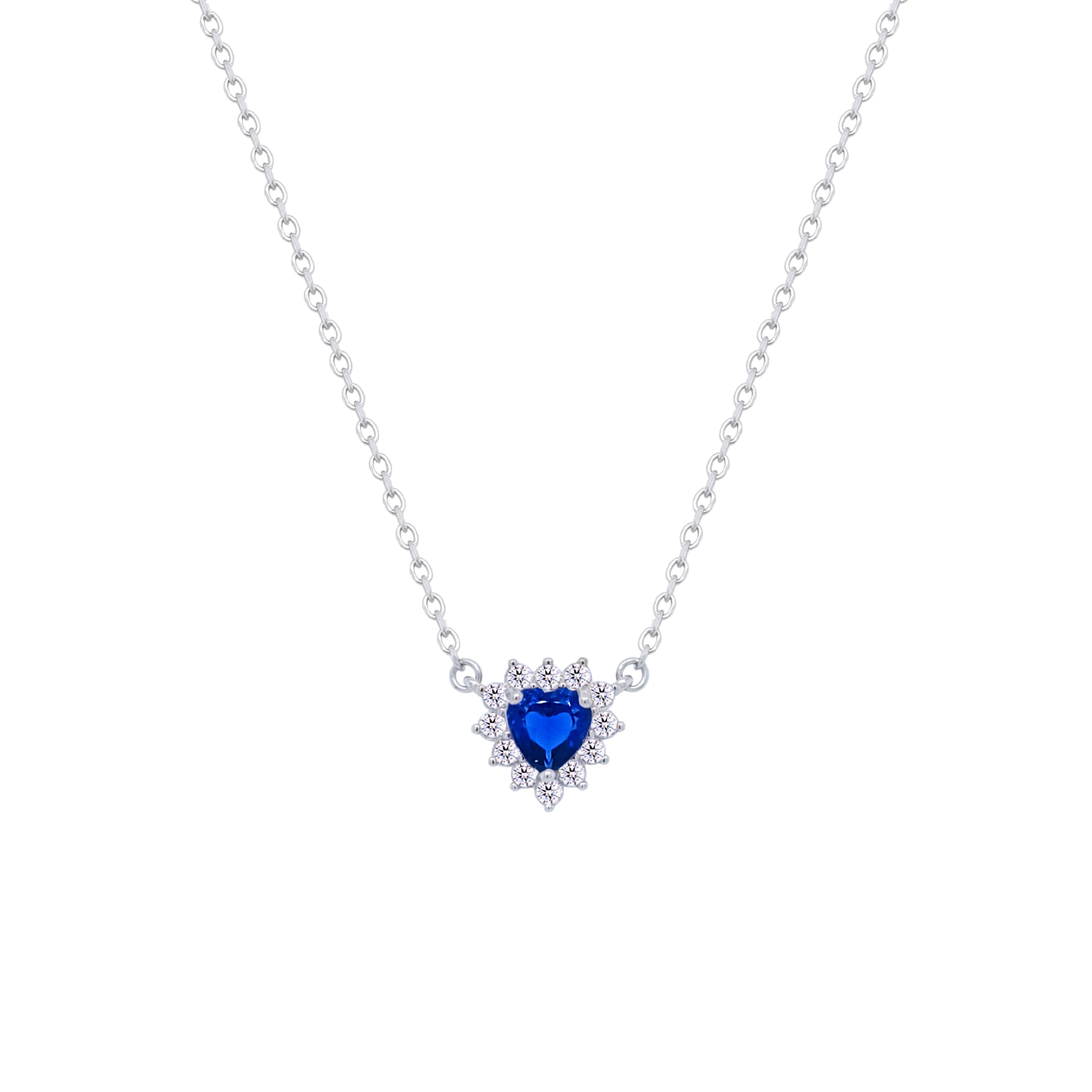 Asfour Crystal Chain Necklace With Blue Heart Design In 925 Sterling Silver-ND0394-B