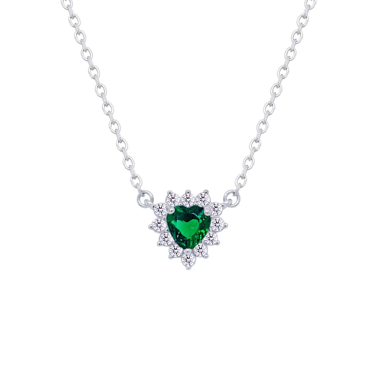 Asfour Crystal Chain Necklace With Emerald Heart Design In 925 Sterling Silver-ND0394-G