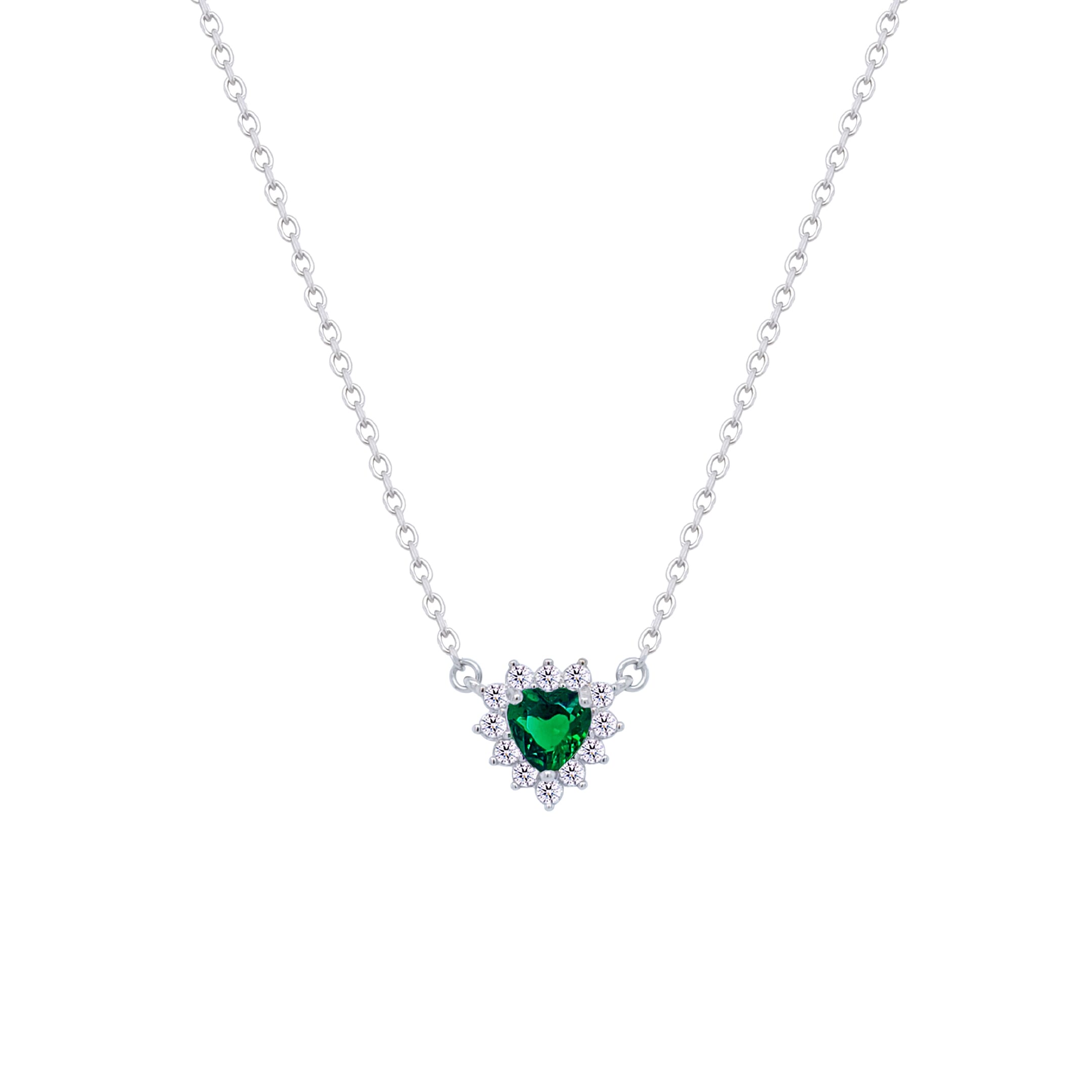 Asfour Crystal Chain Necklace With Emerald Heart Design In 925 Sterling Silver-ND0394-G