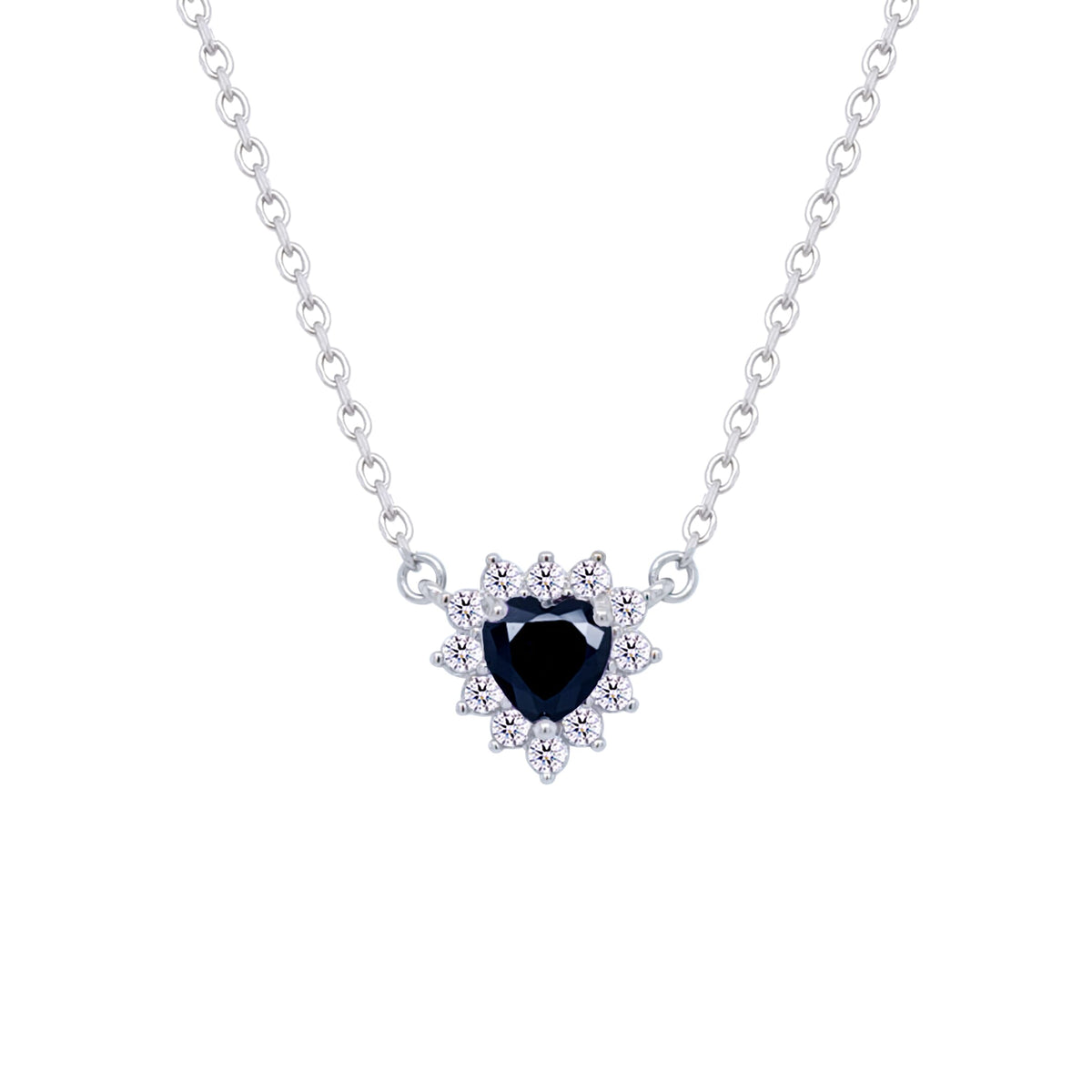 Asfour Crystal Chain Necklace With Black Heart Design In 925 Sterling Silver-ND0394-P