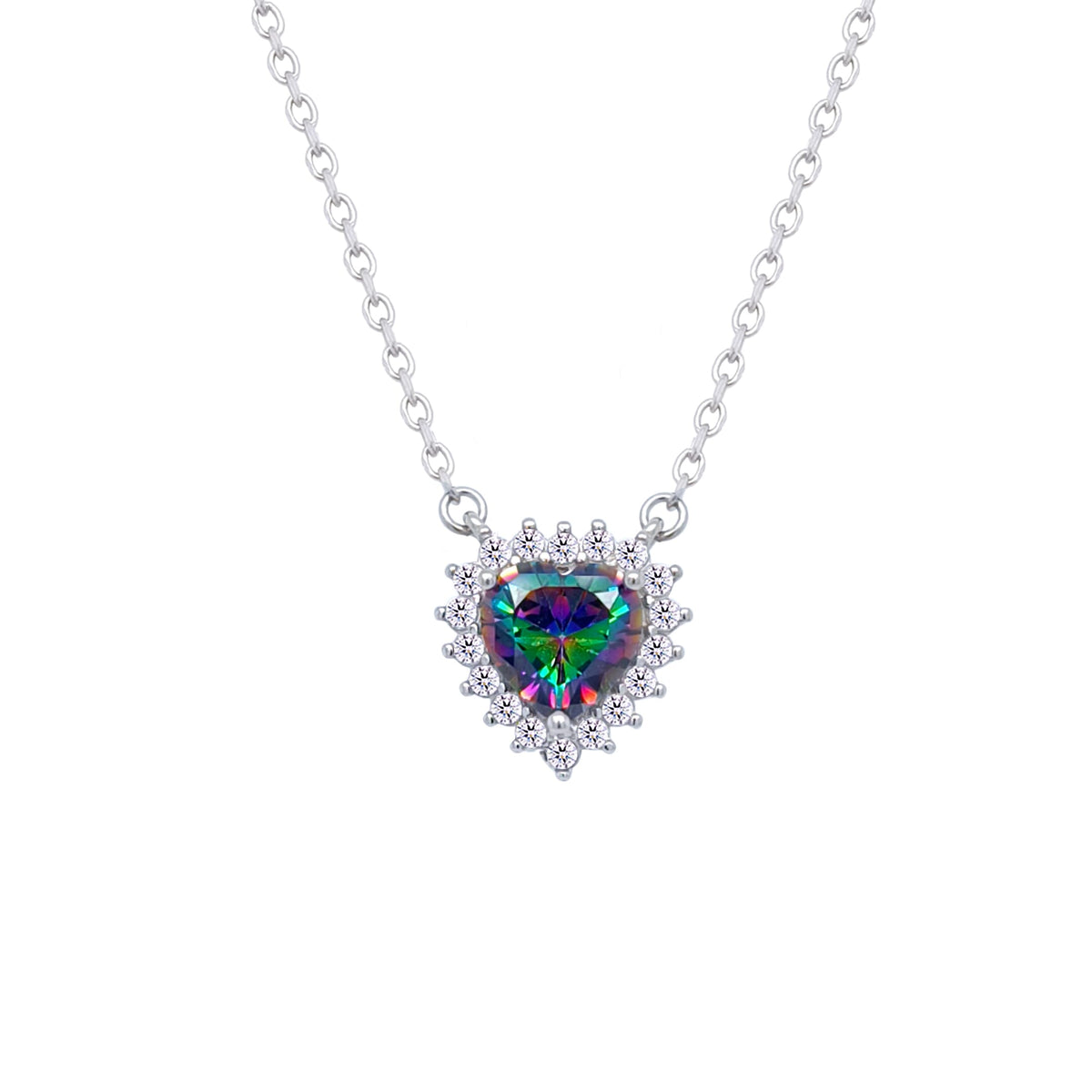 Asfour Crystal Chain Necklace With Multi Color Heart Design In 925 Sterling Silver-ND0395-AP