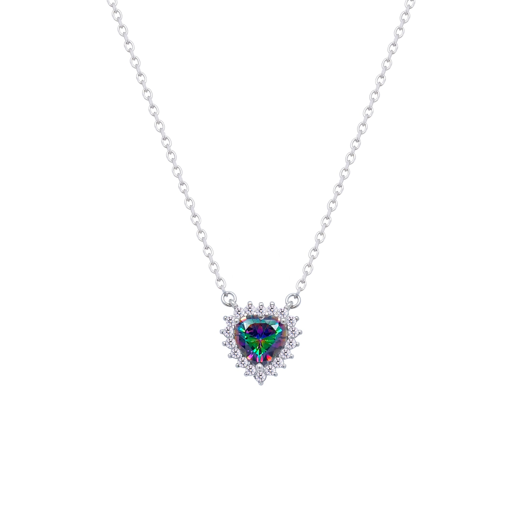 Asfour Crystal Chain Necklace With Multi Color Heart Design In 925 Sterling Silver-ND0395-AP