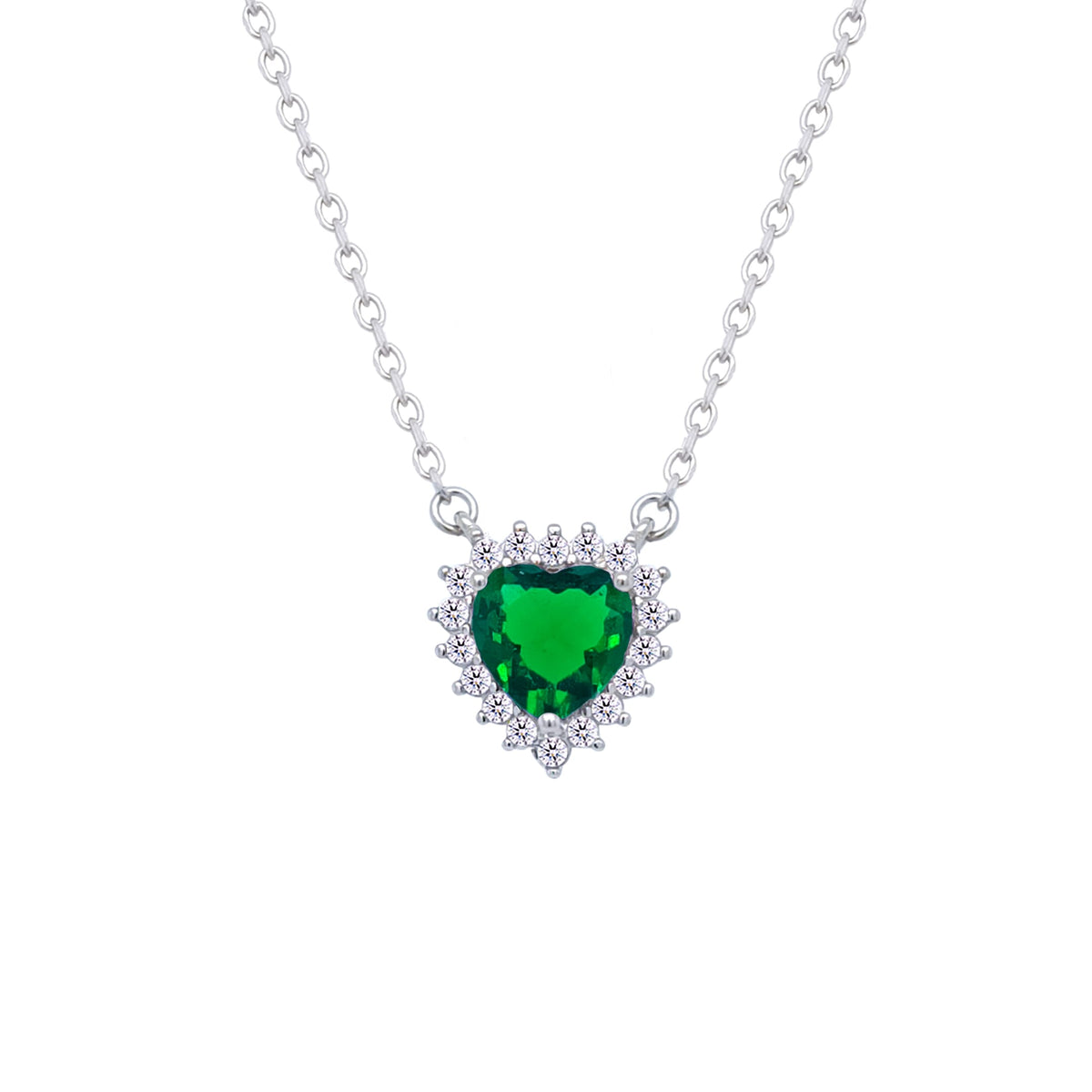 Asfour Crystal Chain Necklace With Emerald Heart Design In 925 Sterling Silver-ND0395-G