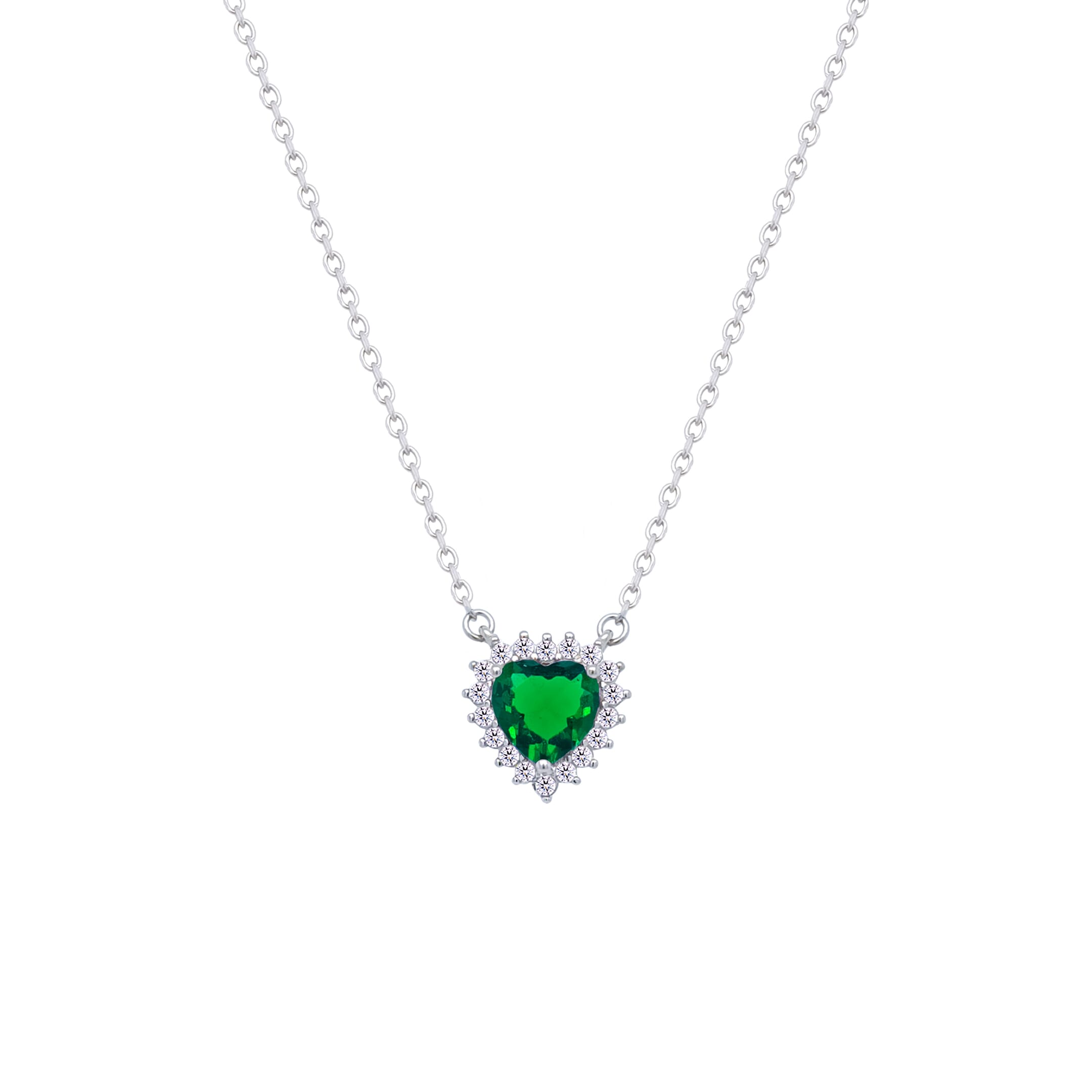 Asfour Crystal Chain Necklace With Emerald Heart Design In 925 Sterling Silver-ND0395-G