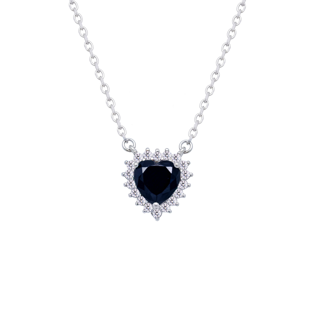 Asfour Crystal Chain Necklace With Black Heart Design In 925 Sterling Silver-ND0395-P