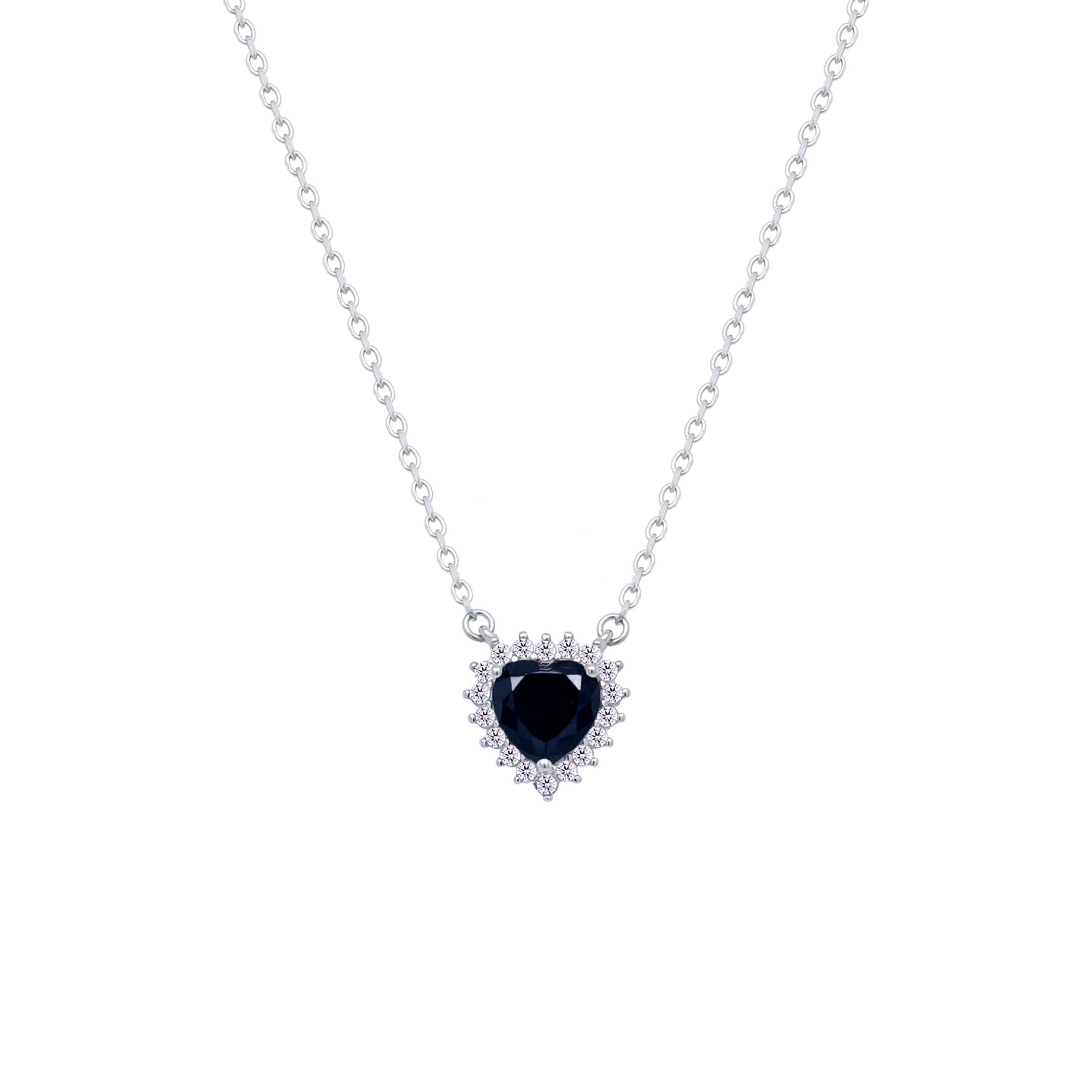 Asfour Crystal Chain Necklace With Black Heart Design In 925 Sterling Silver-ND0395-P