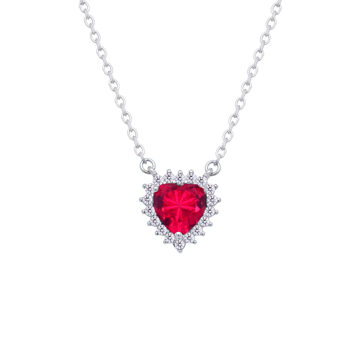 Asfour Crystal Chain Necklace With Ruby Heart Design In 925 Sterling Silver-ND0395-R