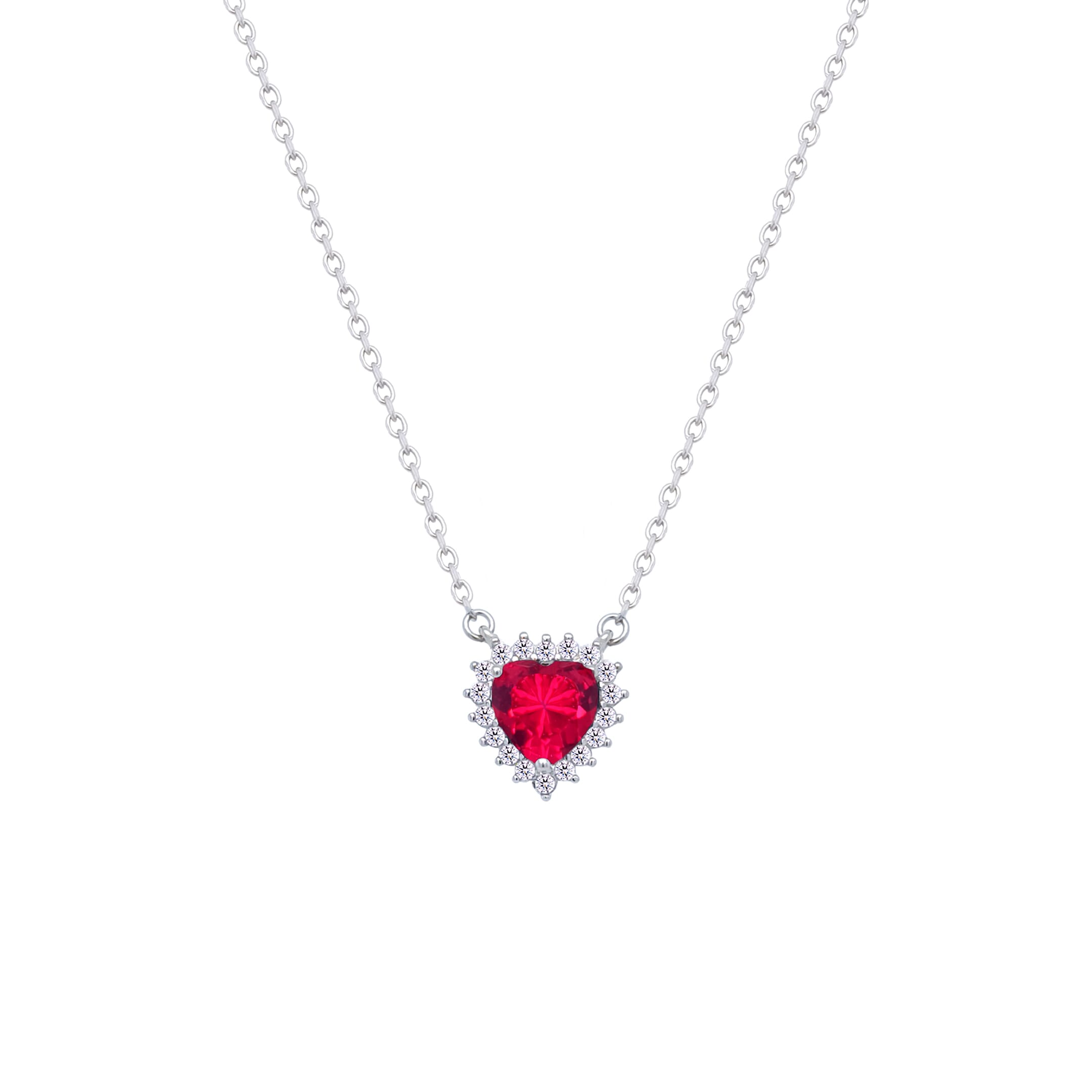 Asfour Crystal Chain Necklace With Ruby Heart Design In 925 Sterling Silver-ND0395-R