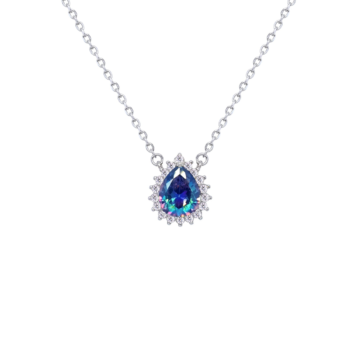 Asfour Crystal Chain Necklace With Multi Color Pear Design In 925 Sterling Silver-ND0396-AP