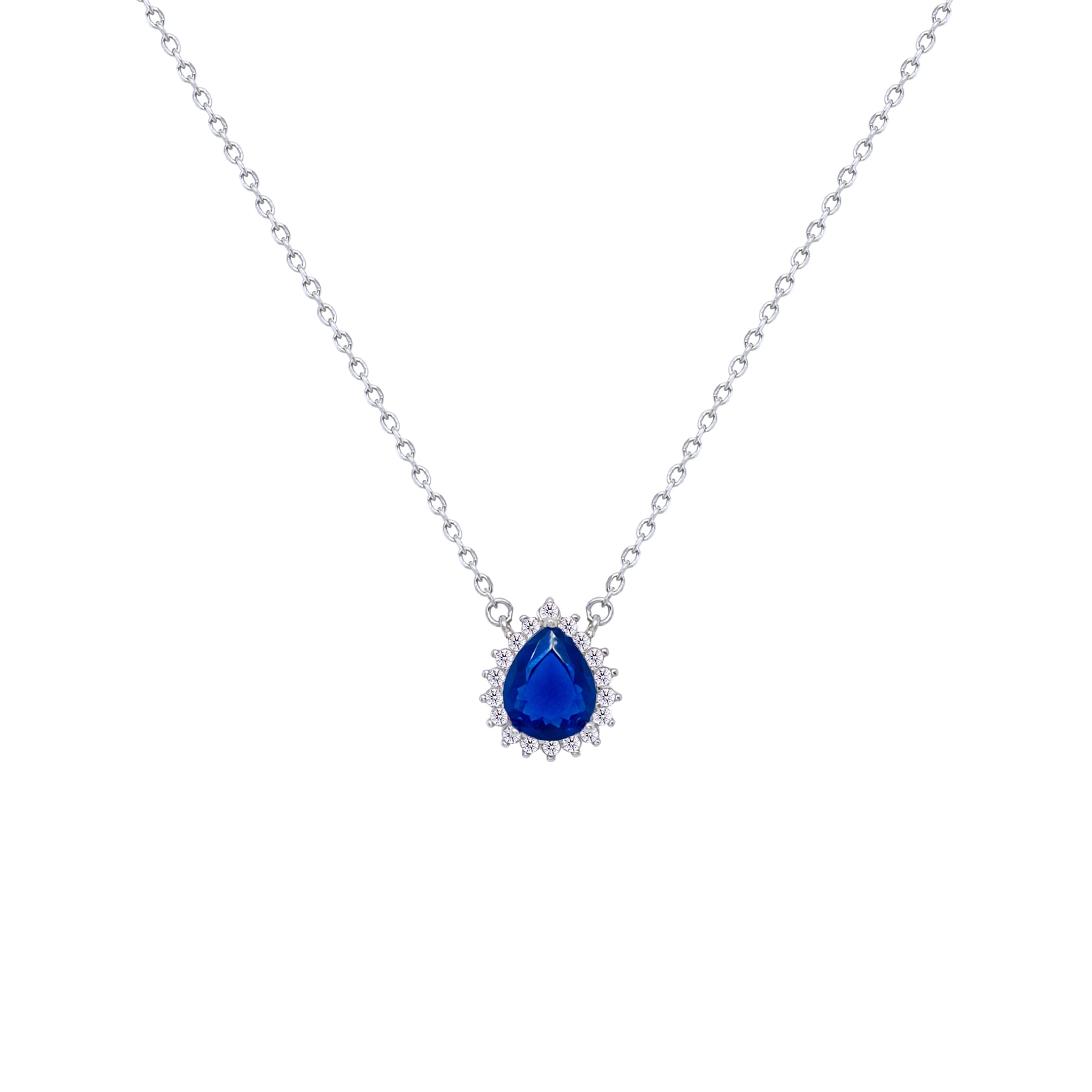 Asfour Crystal Chain Necklace With Blue Pear Design In 925 Sterling Silver-ND0396-B