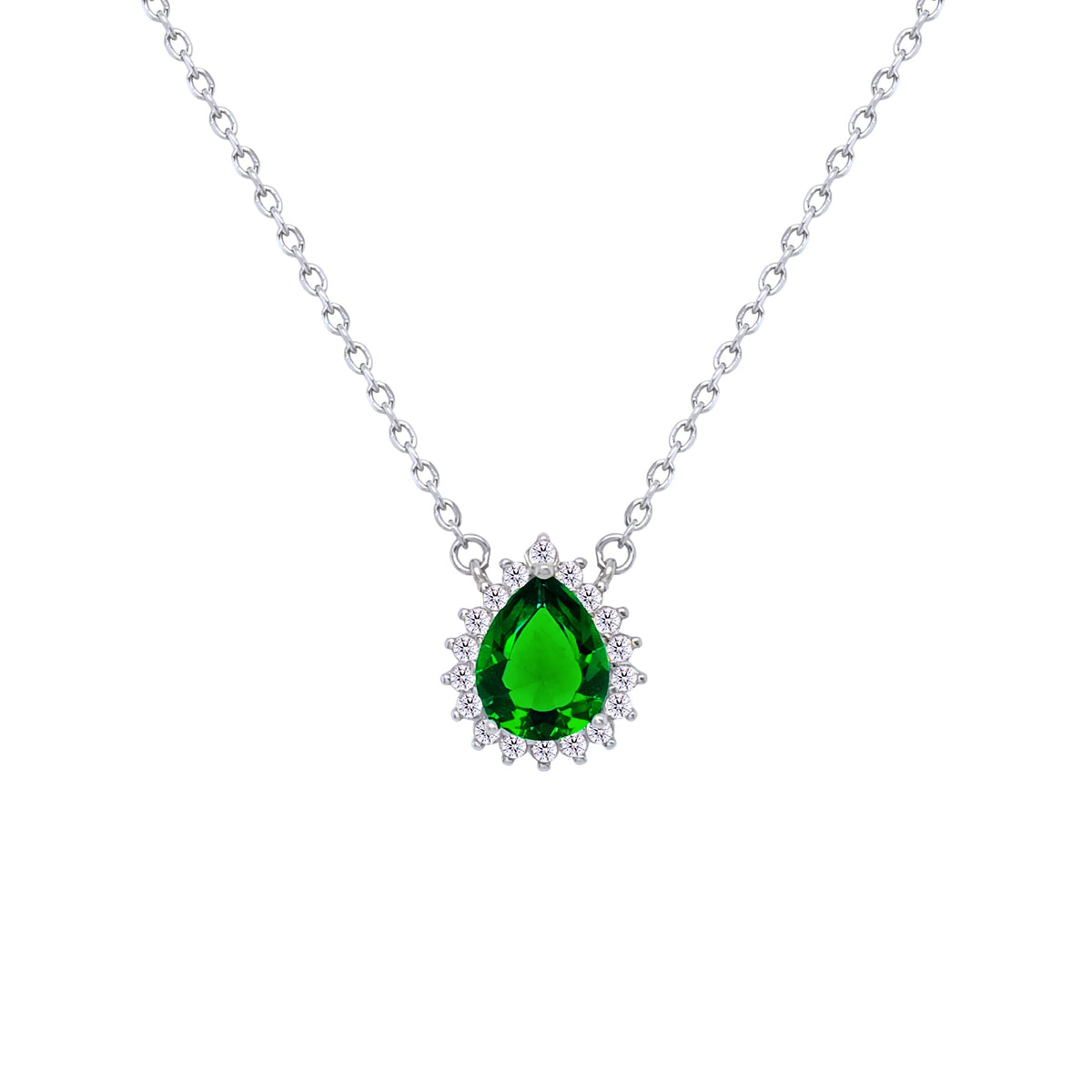 Asfour Crystal Chain Necklace With Emerald Pear Design In 925 Sterling Silver-ND0396-G