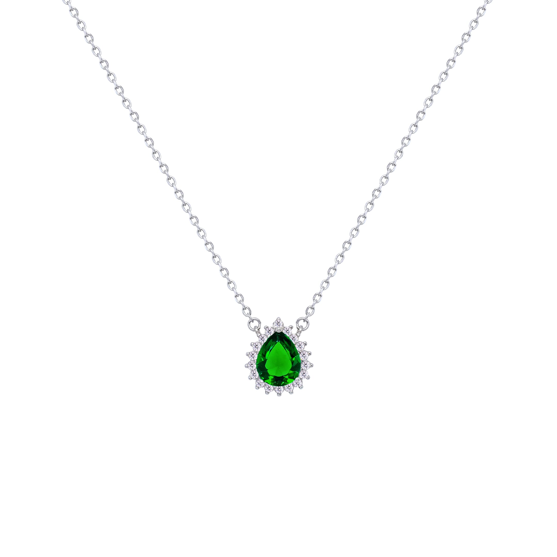 Asfour Crystal Chain Necklace With Emerald Pear Design In 925 Sterling Silver-ND0396-G