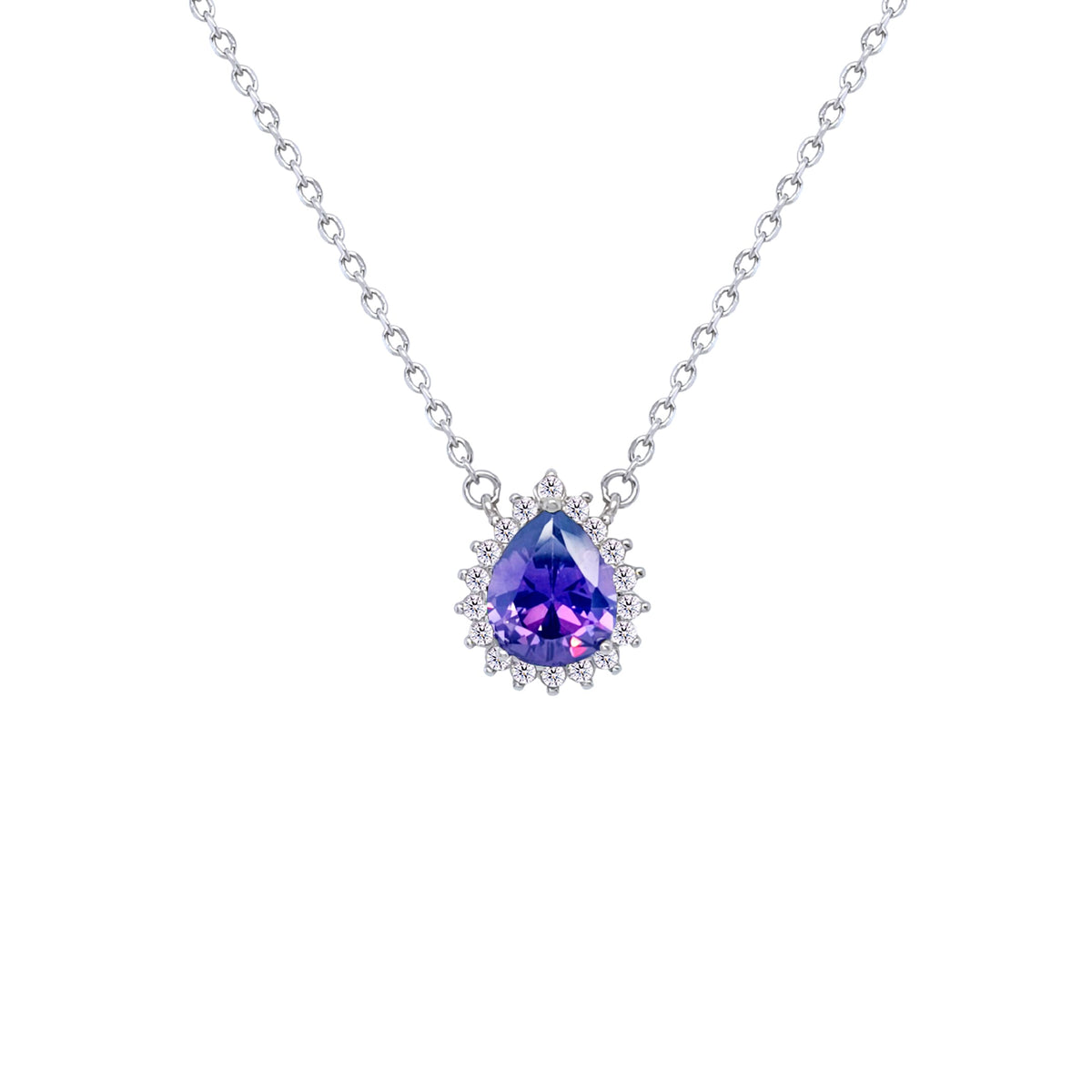 Asfour Crystal Chain Necklace With Dark Tenzanite Pear Design In 925 Sterling Silver-ND0396-N5