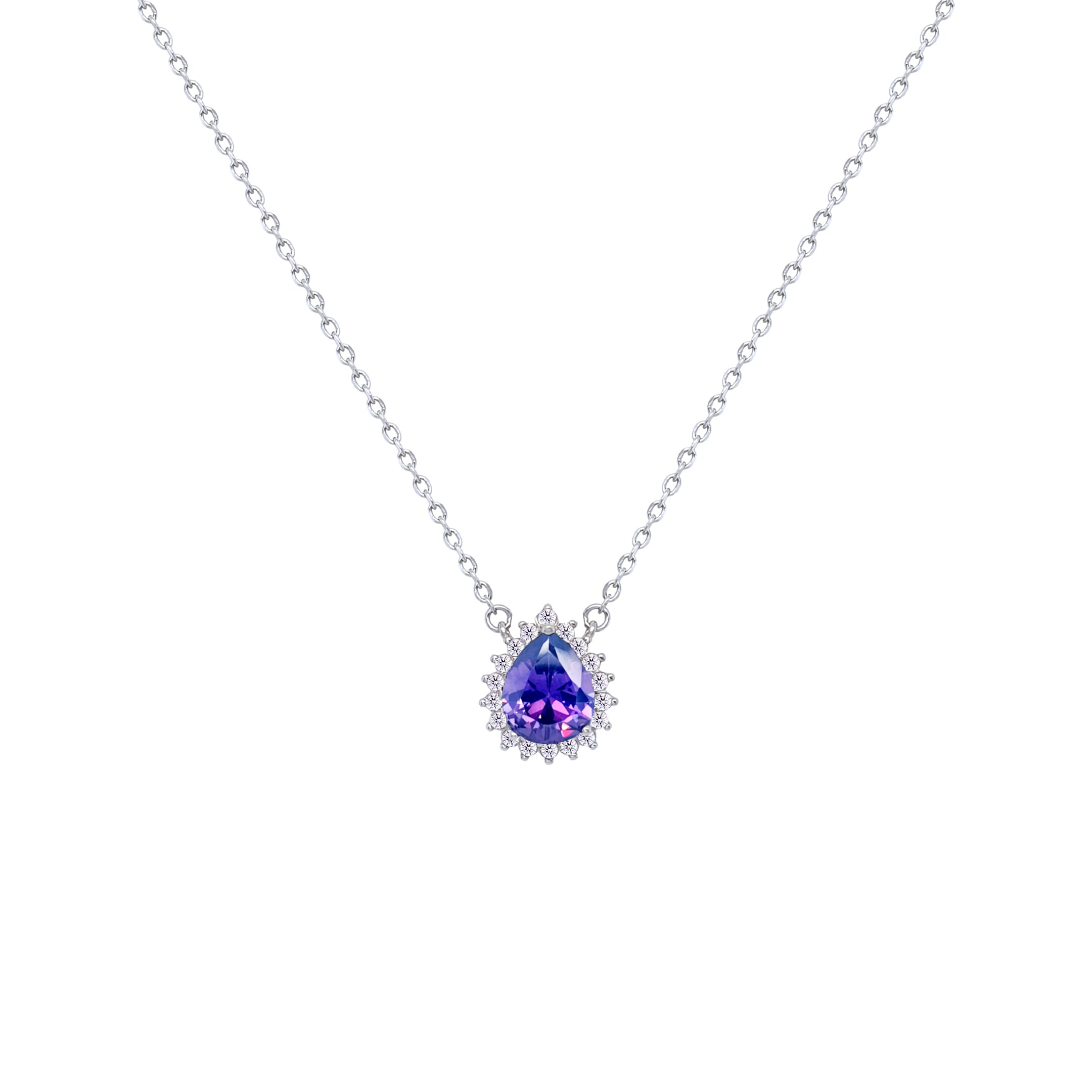 Asfour Crystal Chain Necklace With Dark Tenzanite Pear Design In 925 Sterling Silver-ND0396-N5