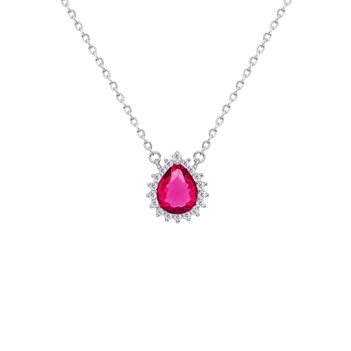 Asfour Crystal Chain Necklace With Dark Rose Pear Design In 925 Sterling Silver-ND0396-O5