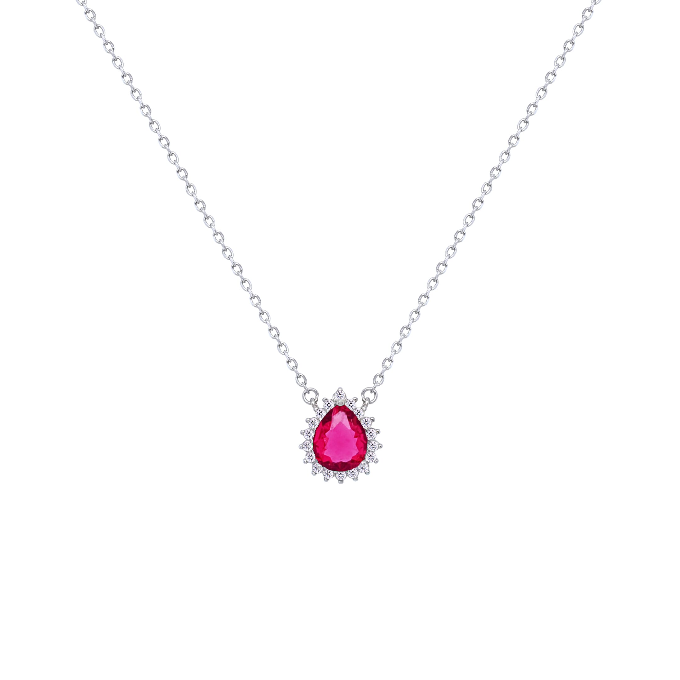 Asfour Crystal Chain Necklace With Dark Rose Pear Design In 925 Sterling Silver-ND0396-O5