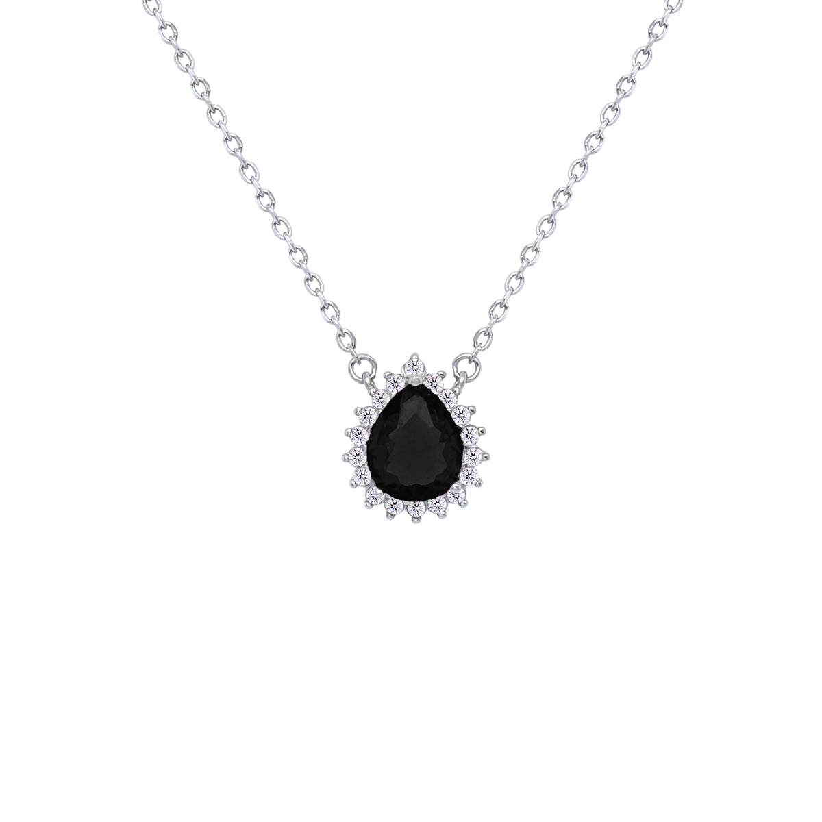 Asfour Crystal Chain Necklace With Black Pear Design In 925 Sterling Silver-ND0396-P