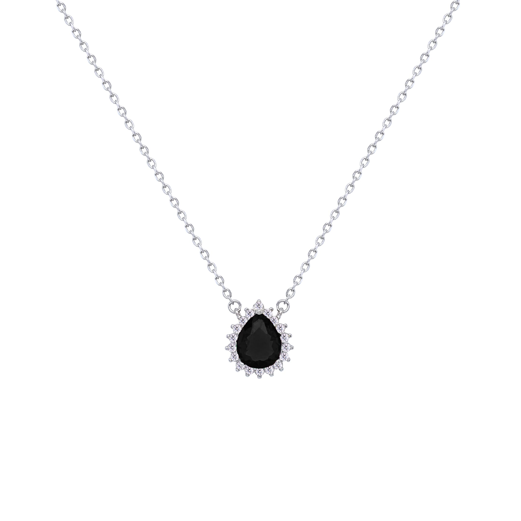 Asfour Crystal Chain Necklace With Black Pear Design In 925 Sterling Silver-ND0396-P