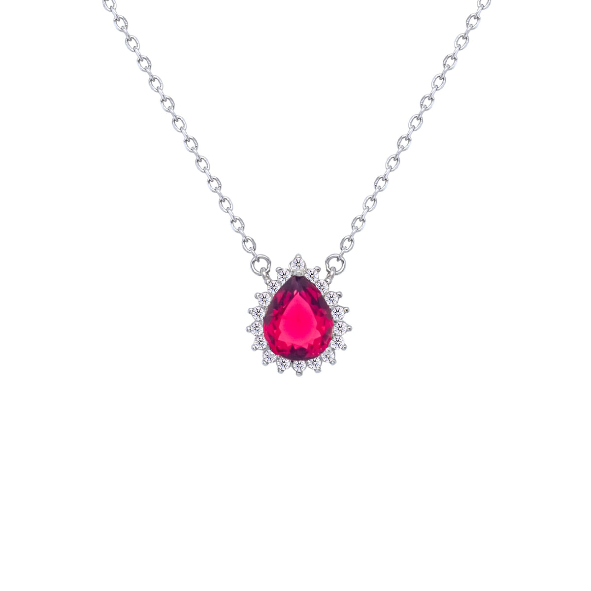 Asfour Crystal Chain Necklace With Ruby Pear Design In 925 Sterling Silver-ND0396-R