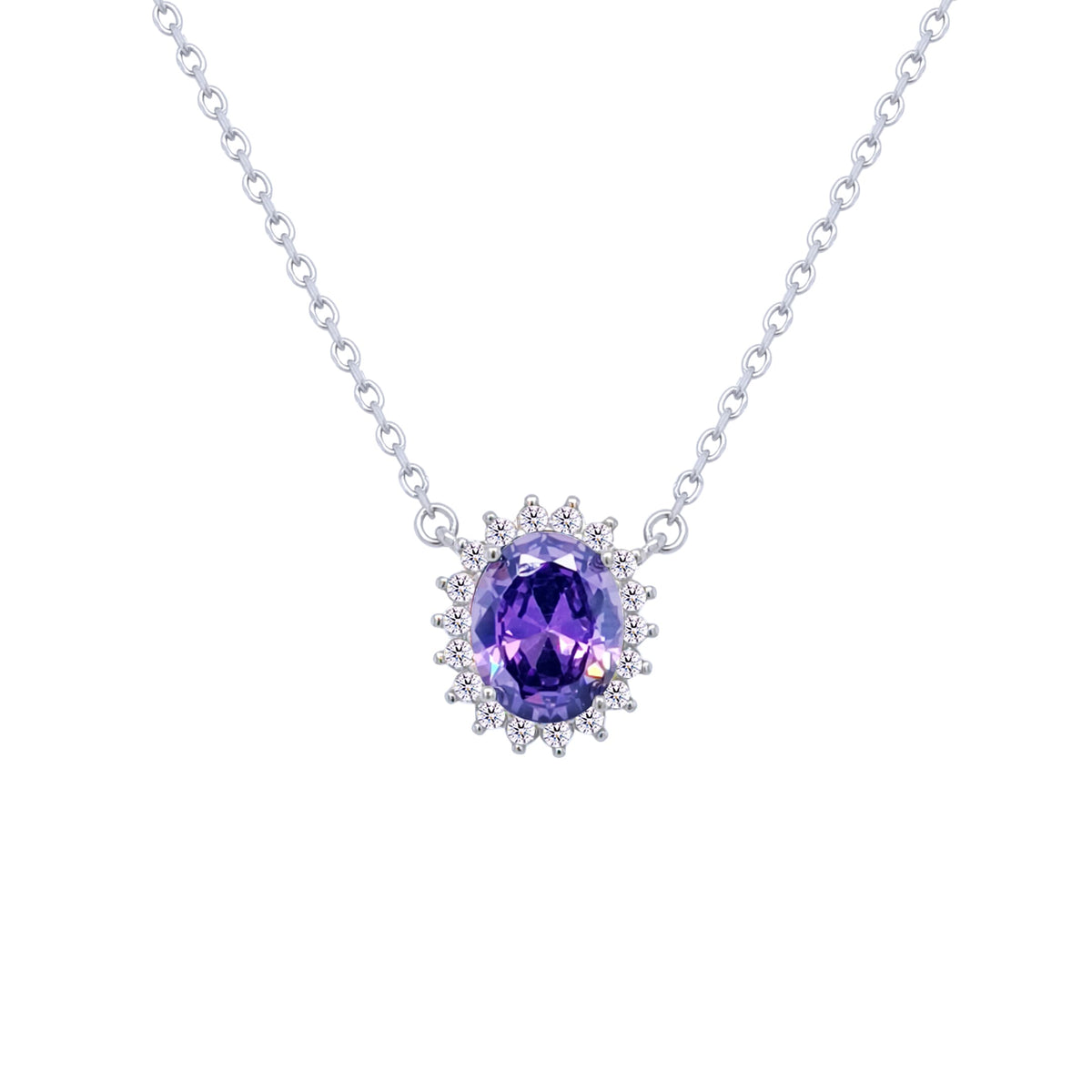 Asfour Crystal Chain Necklace With Dark Tenzanite Halo Oval Design In 925 Sterling Silver-ND0397-N5